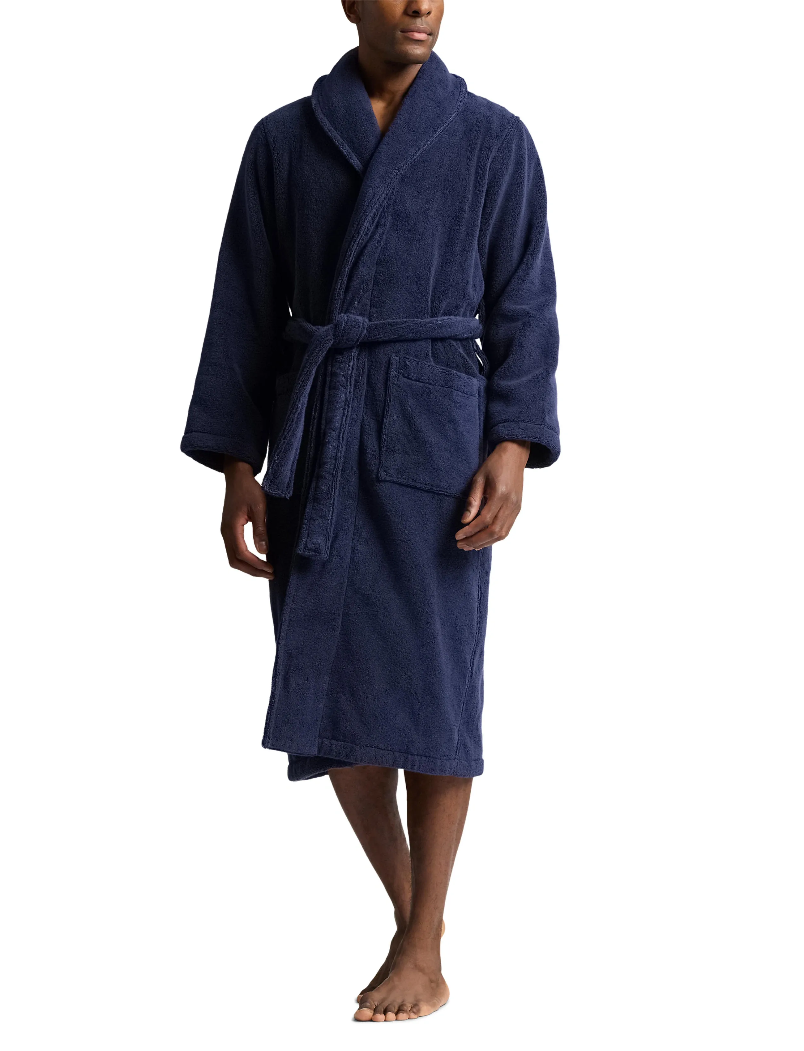 Polo Ralph Lauren Logo-Embroidered Cotton Terry Robe, Mænd, Broderet Frotté Badekåbe, Navy, Str: S/M
