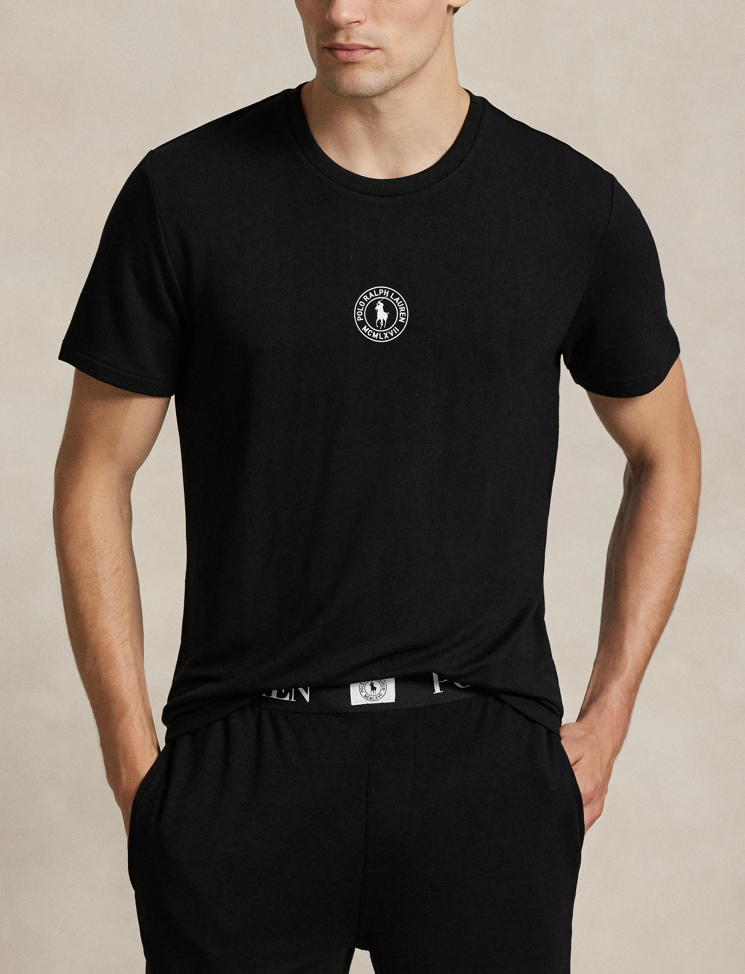 Polo Ralph Lauren Logo French Terry Sleep Shirt, S, Black, Nat- Og Loungewear > Toppe, Herre