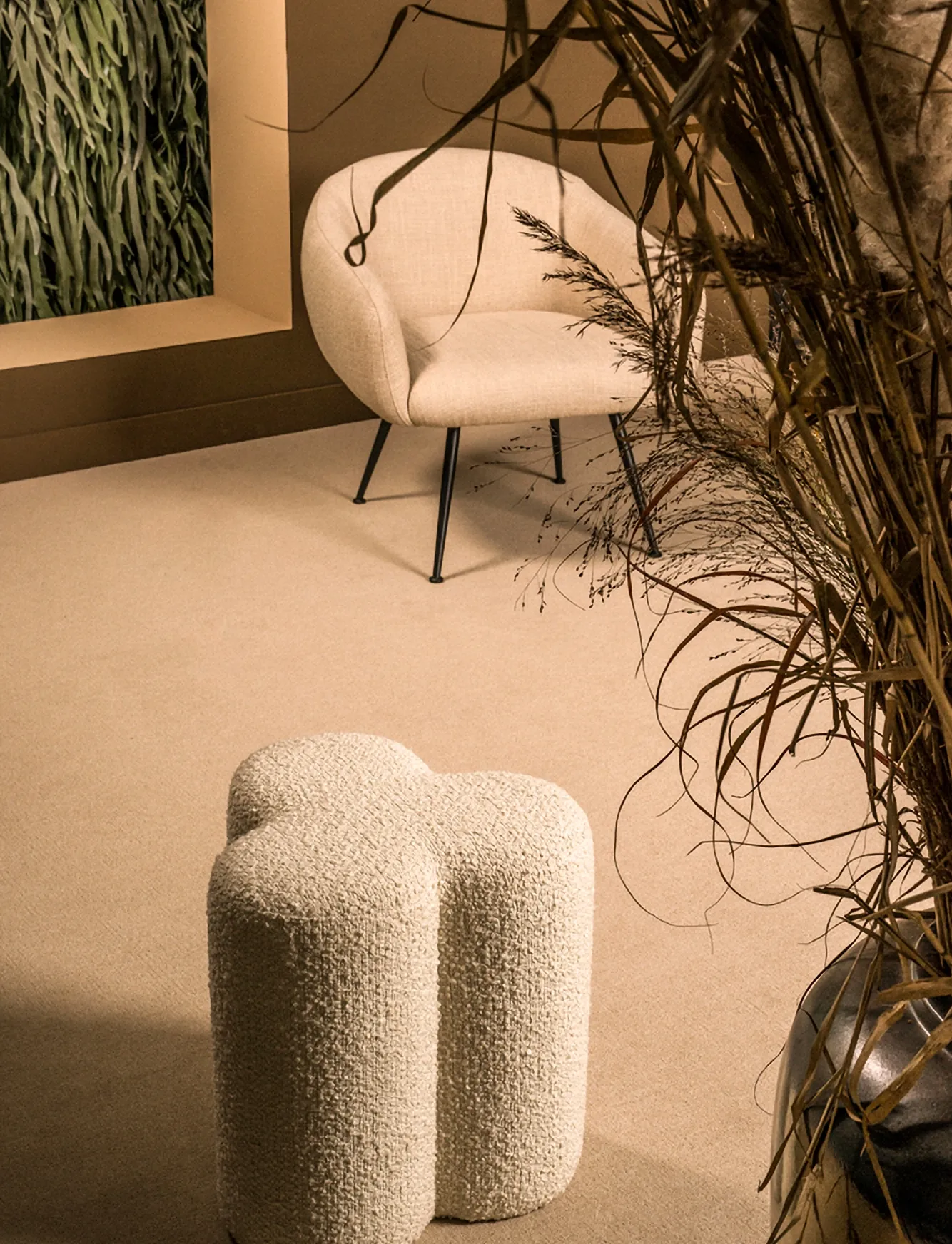 POLSPOTTEN Stool Clover Boucle, W37X D37X H45 cm, Chairs & Stools, Beige - Stools Benches, Homeware
