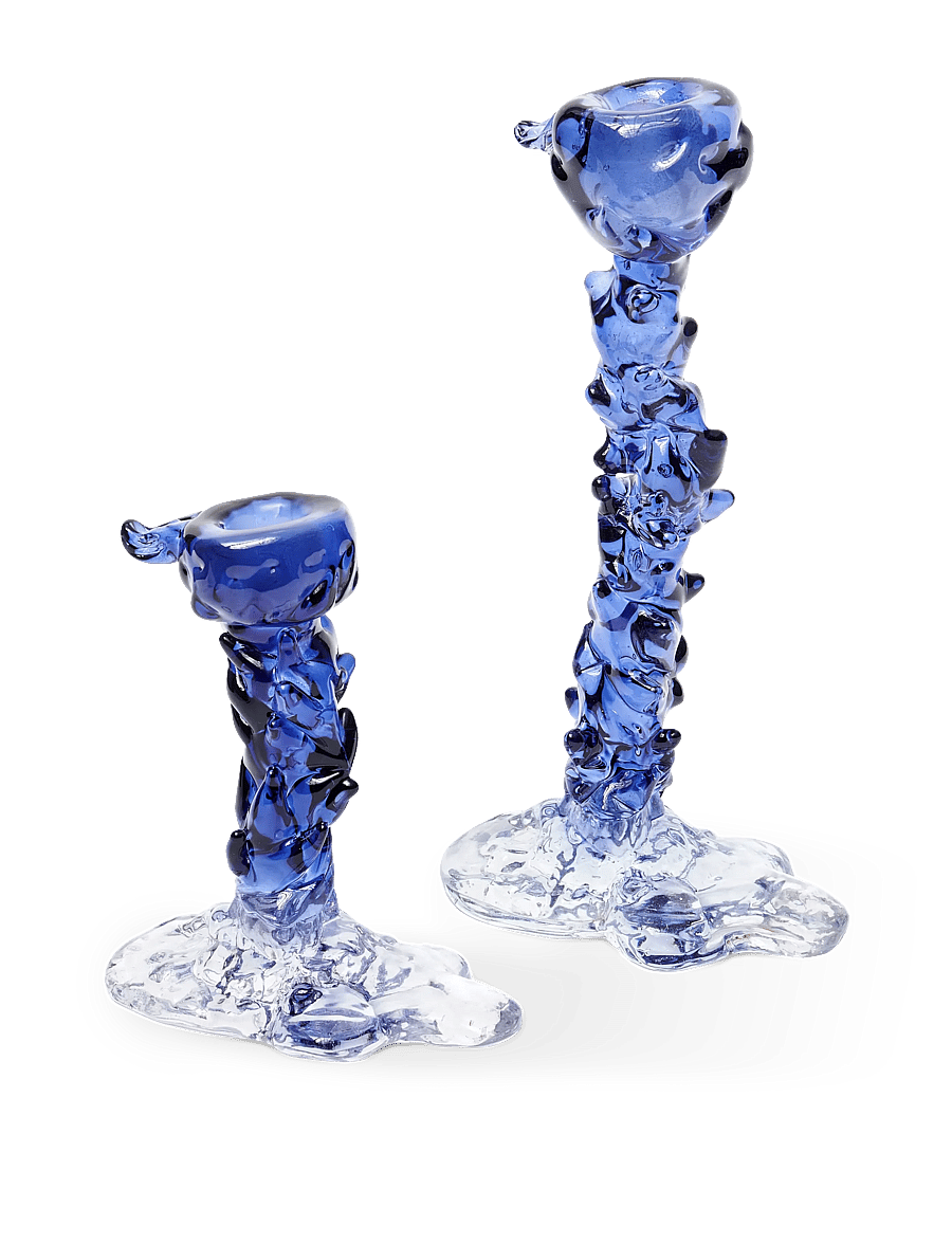 POLSPOTTEN - drip candle holder glass dark blue S - dark blue - 0