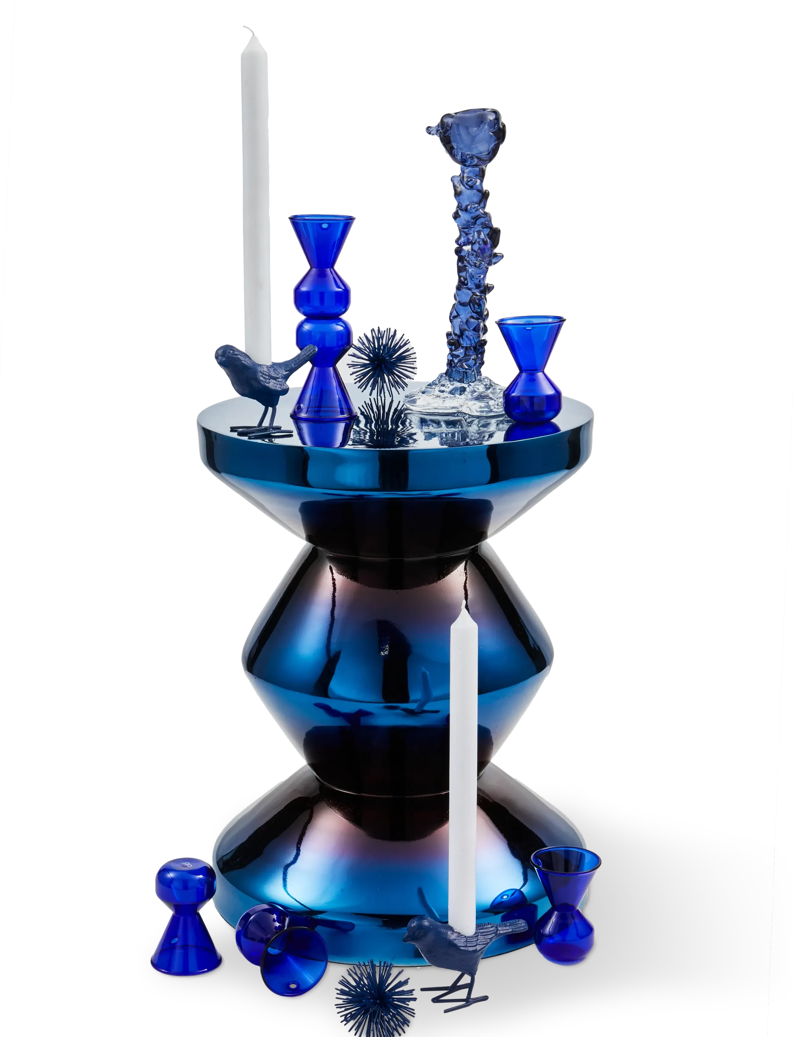 POLSPOTTEN Drip Candle Holder, L14X W8X H25 cm, Navy, Candle & Tealight Holders > Candle Holders, Unisex