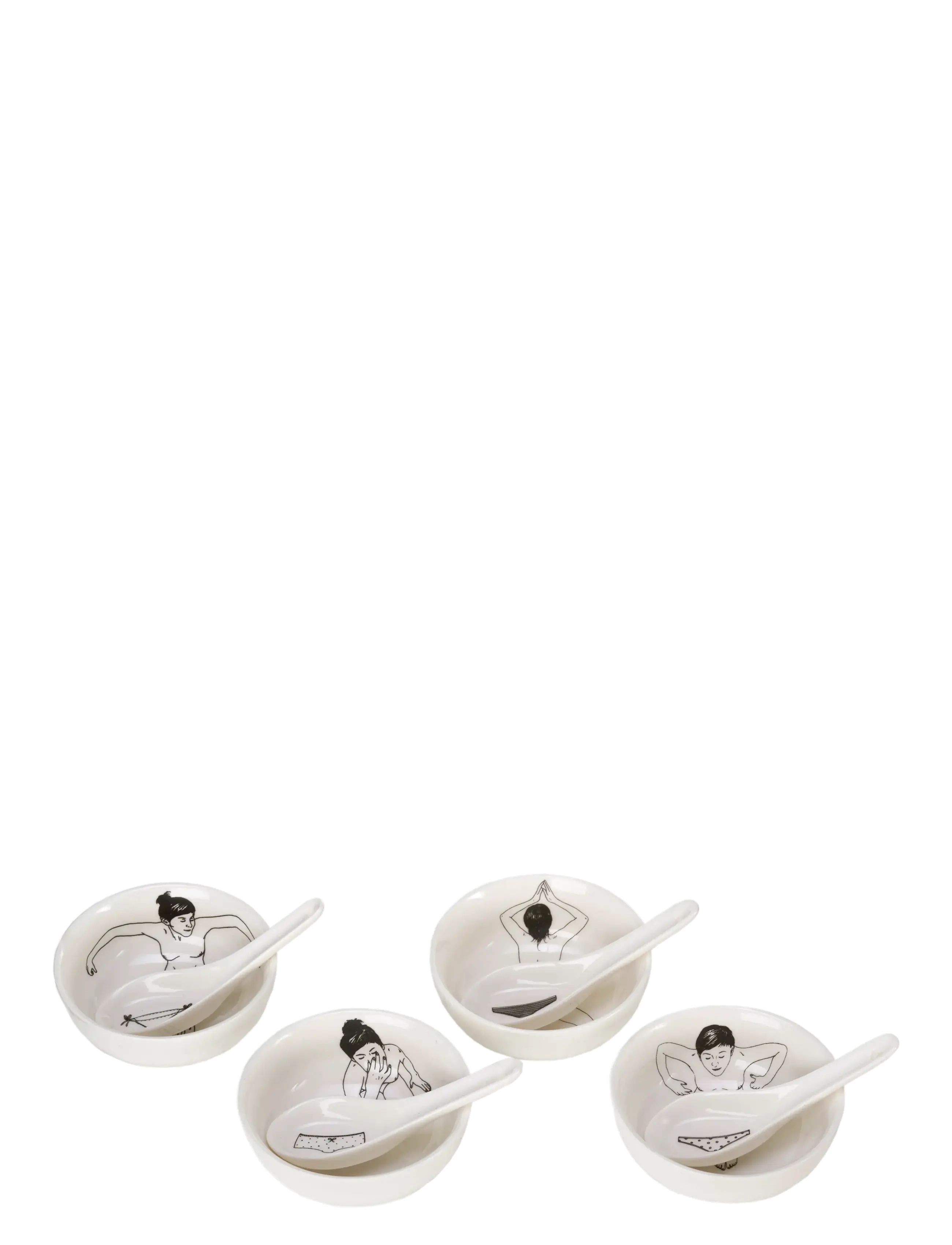 POLSPOTTEN Bowl Undressed Set 4, Serving Skål, Hvid, Str: BOWLØ11.5X H5CM SPOON L12X W4X H2CM