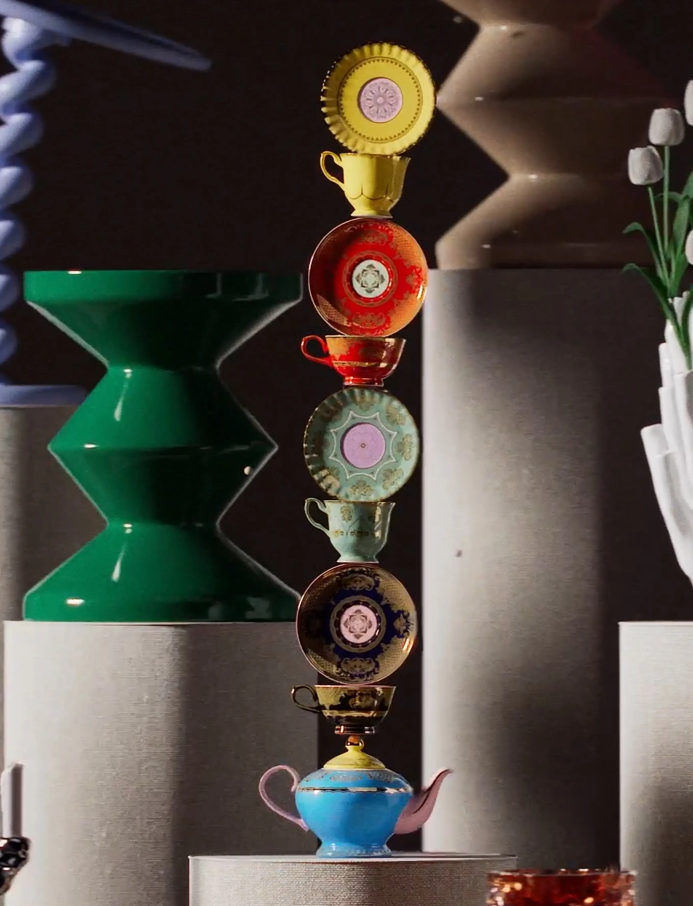 POLSPOTTEN Tea Set Grandpa Set 4, CUPS 1:L13.2X W10.2X H6.2 cm 2:L11.3X W8.9X H7.6 cm SAUCERS 1:Ø15.3X H1.7 cm 2:Ø14.4X 1.3 cm, Multi/patterned, Koppe
