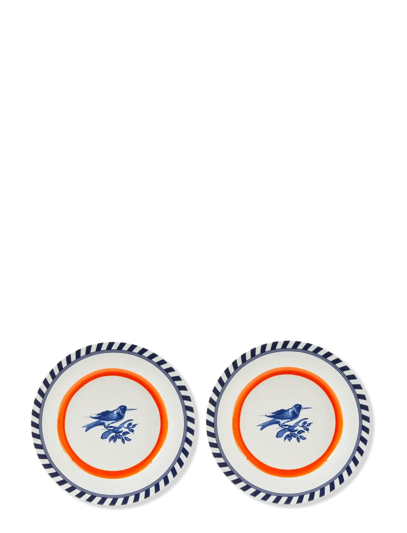 POLSPOTTEN Plates Bird Patterned Set 2, Dinner Plade, Orange, Str: Ø27X H2.4CM