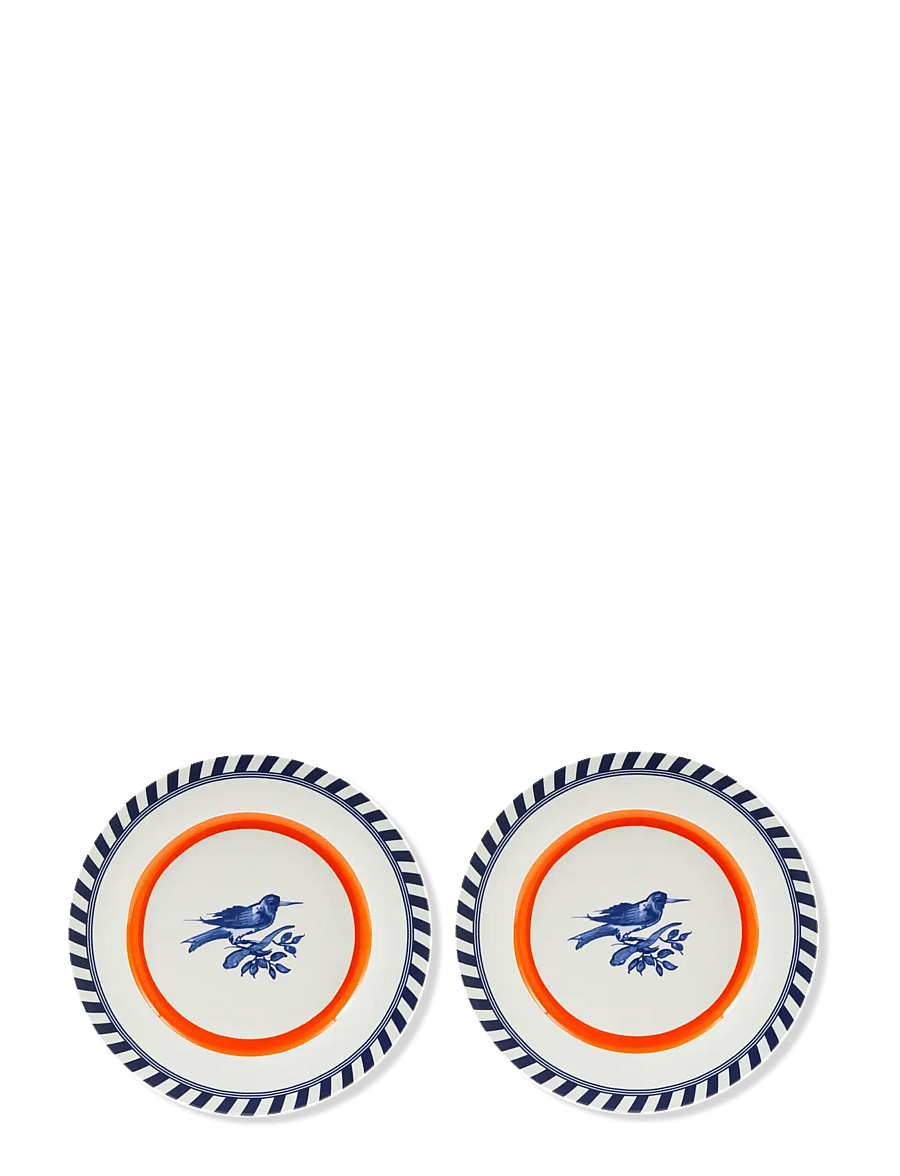 POLSPOTTEN - plates bird patterned orange set 2 - orange - 1