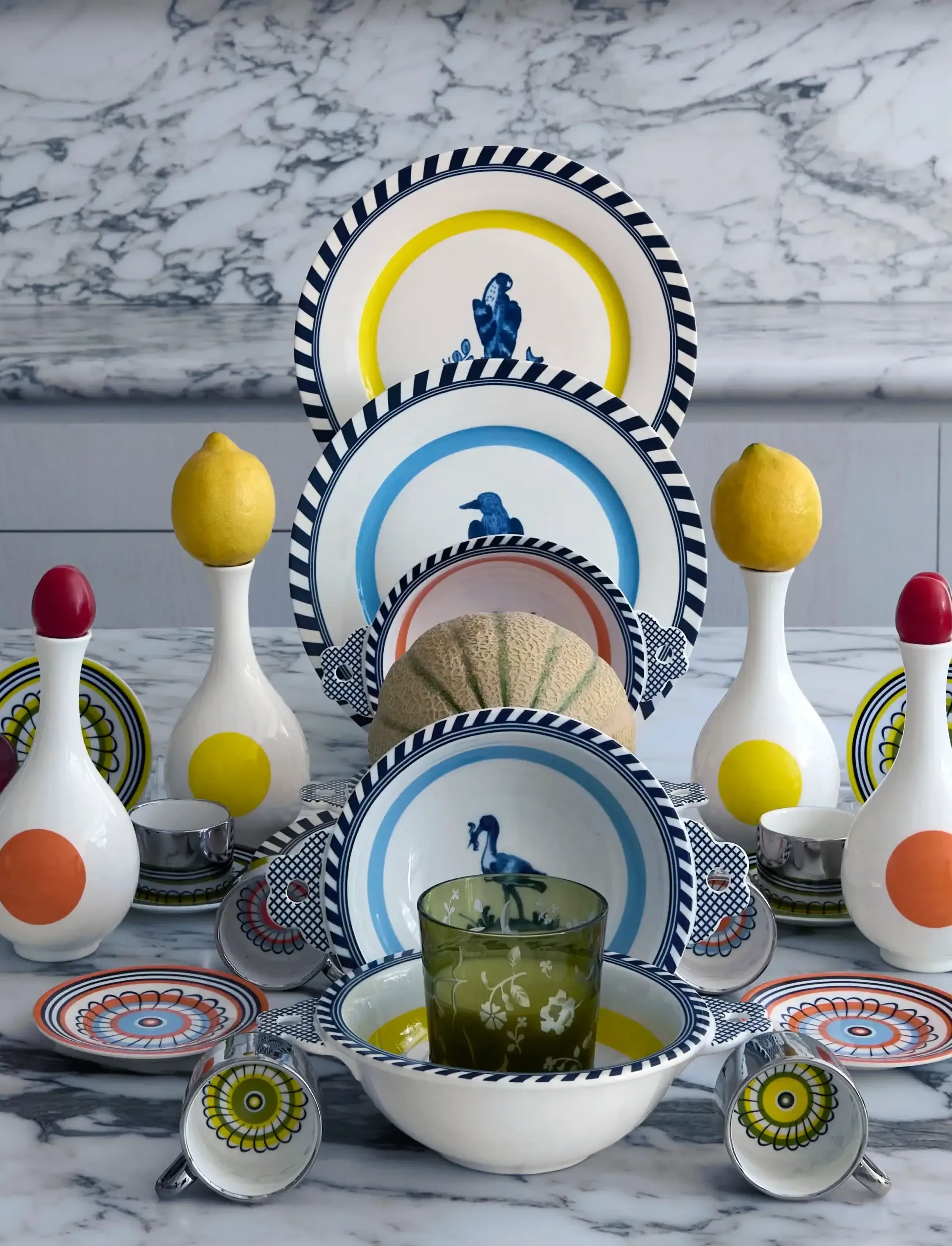POLSPOTTEN - plates bird patterned orange set 2 - orange - 5