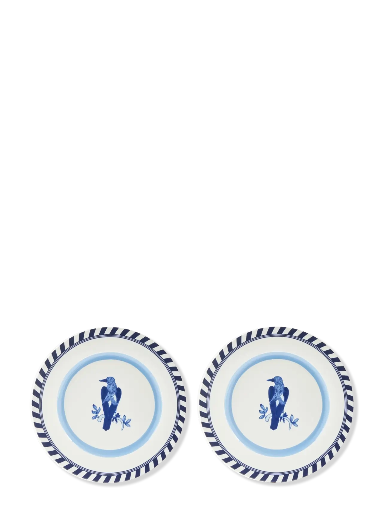 POLSPOTTEN Plates Bird Patterned Set 2, Dinner Plade, Navy, Str: Ø27X H2.4CM