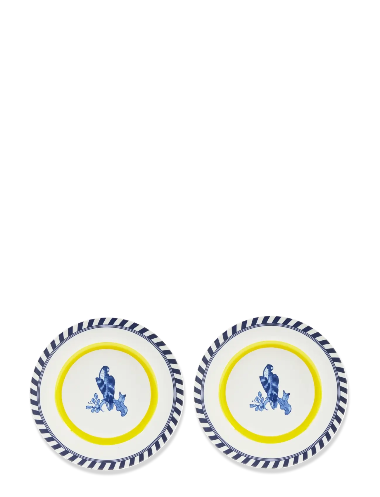 POLSPOTTEN Plates Bird Patterned Set 2, Dinner Plade, Gul, Str: Ø27X H2.4CM