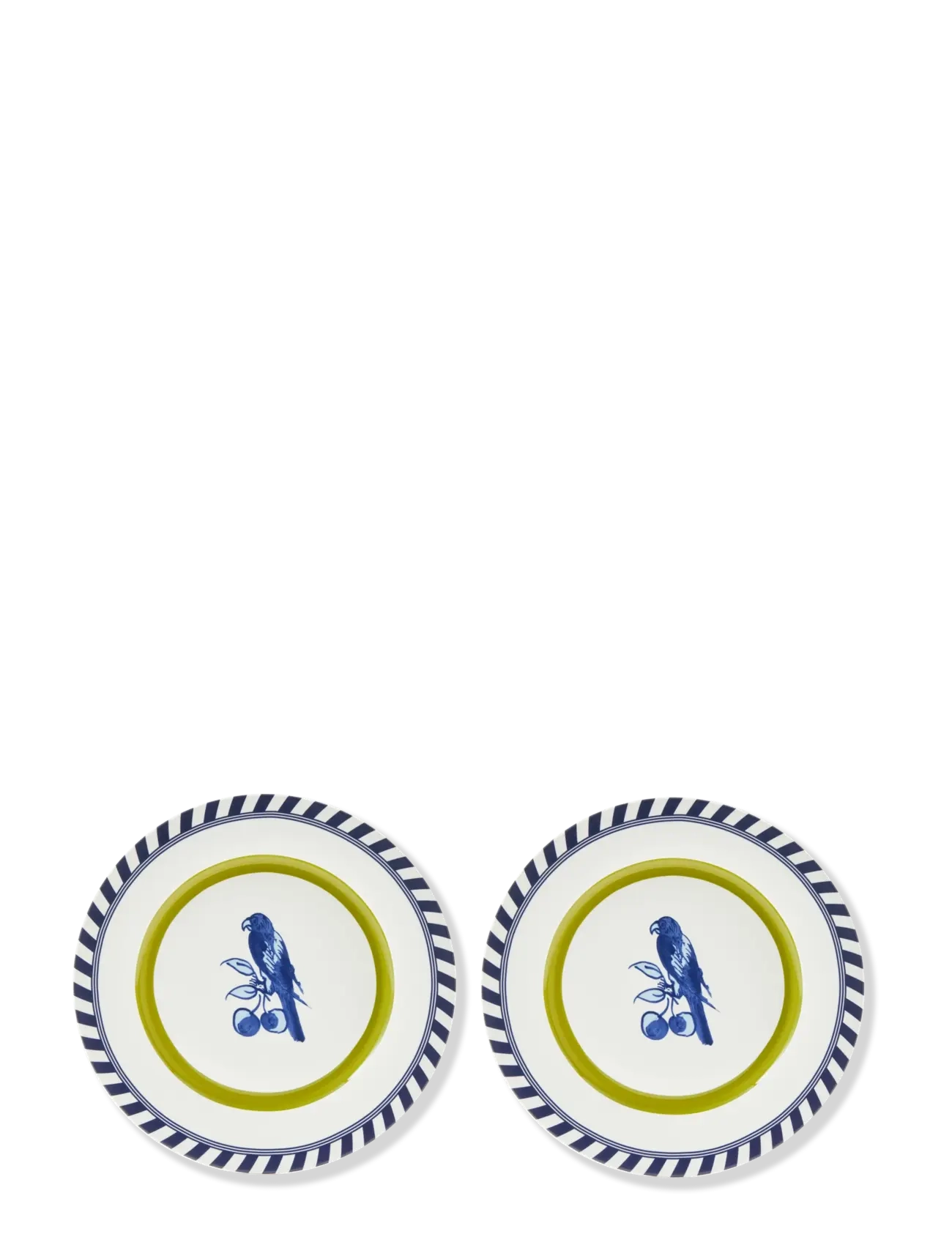 POLSPOTTEN Plates Bird Patterned Set 2, Dinner Plade, Grøn, Str: Ø27X H2.4CM