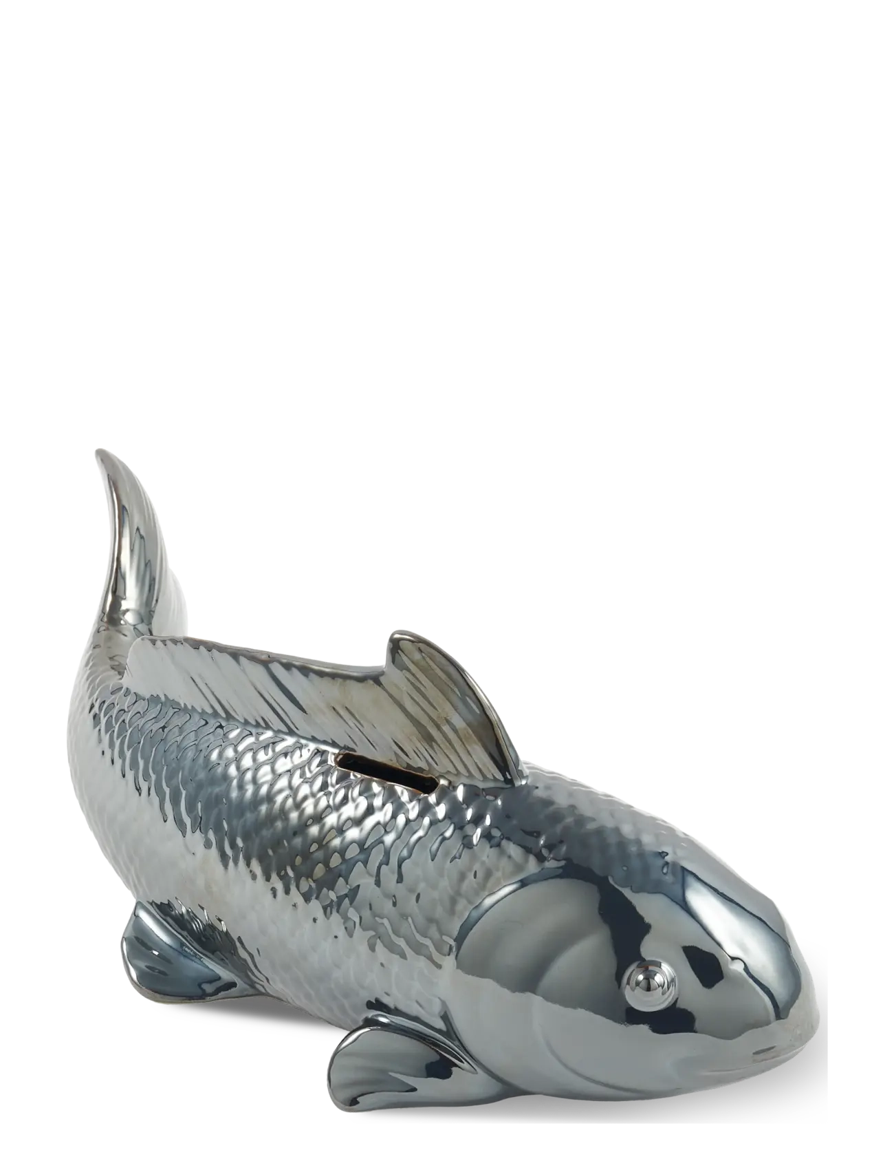 POLSPOTTEN moneybox fish metallic - POLSPOTTEN - DARK GREY / silver