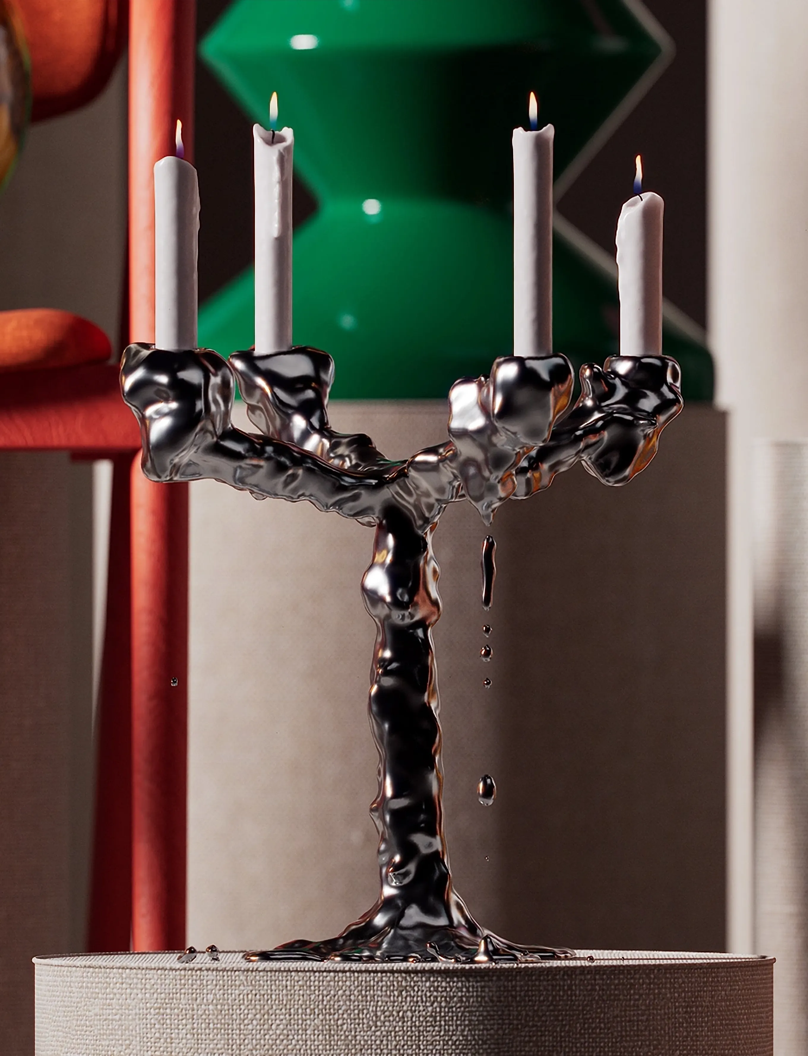 POLSPOTTEN Drip Candle Holder, L27X W28X H32 cm, Silver, Candle & Tealight Holders > Candle Holders, Unisex