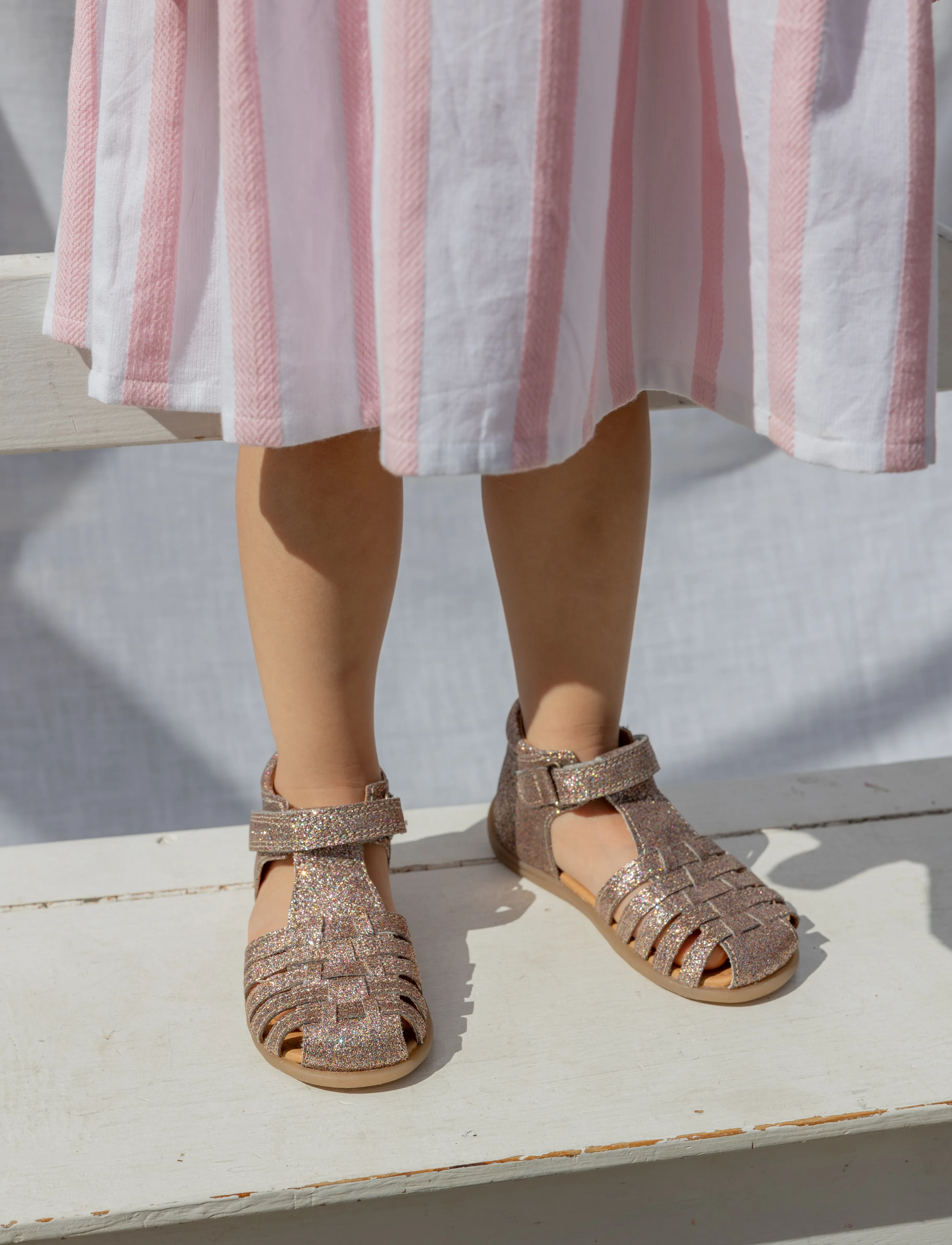 Pom Pom - Starters Velcro Braid Sandal - multi glitter - 3