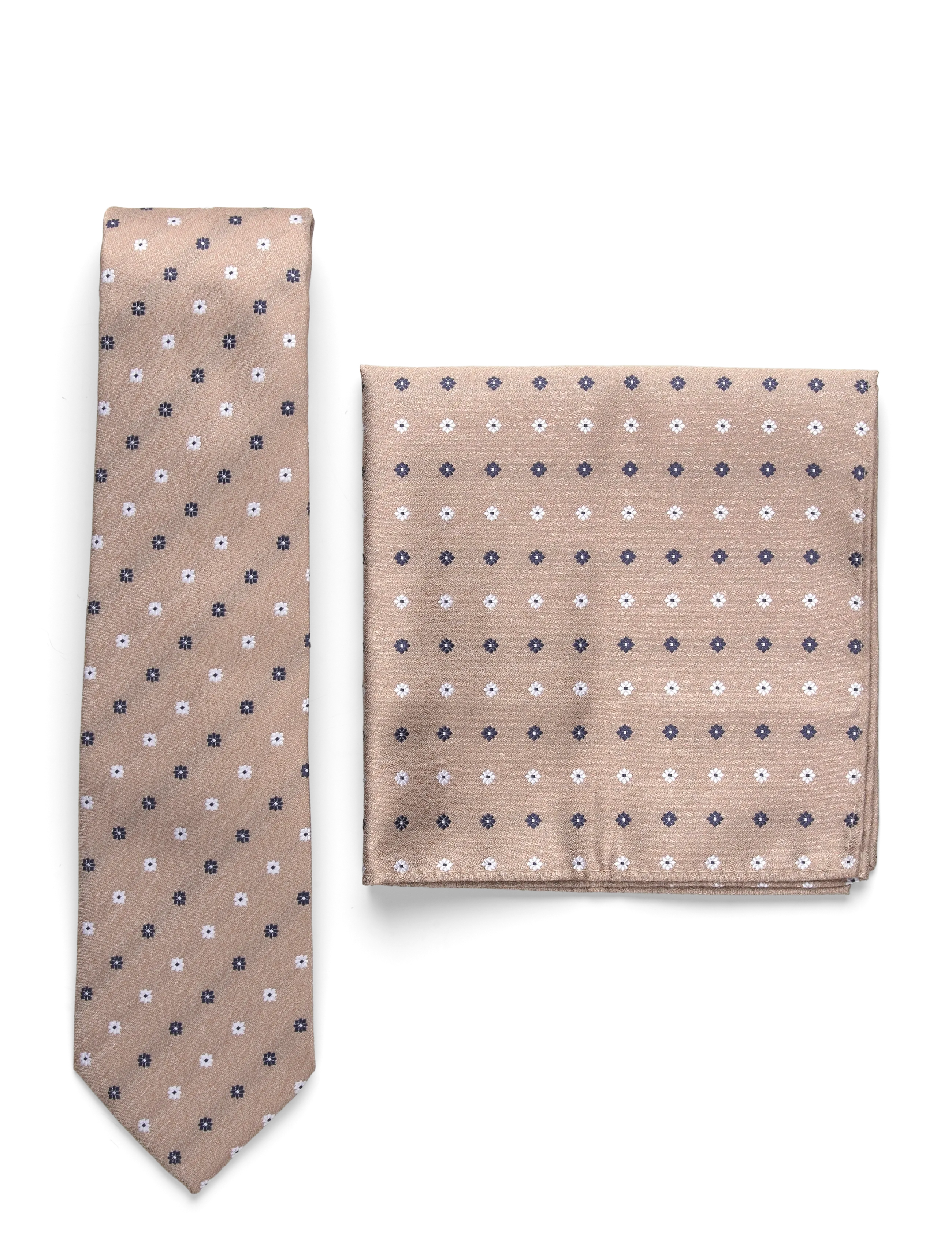 Portia 1924 Floral Tie & Pocket Square Set - Festtøj - BEIGE / white