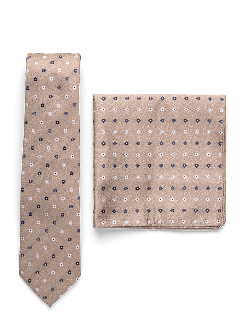 Portia 1924 - Floral Tie & Pocket Square Set - lommeklude - beige - 0