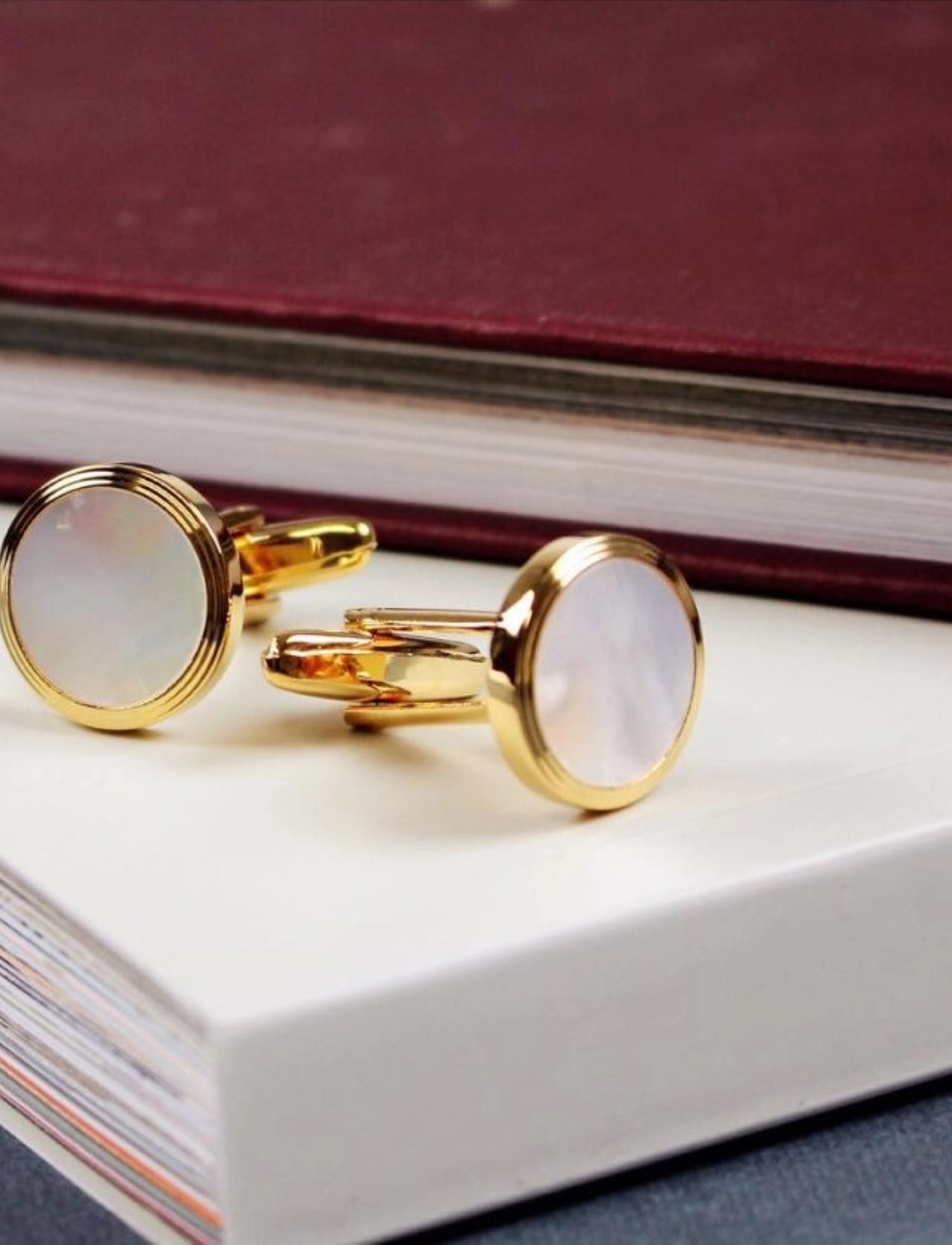 Portia 1924 Mother Of Pearl Cuff Links, One Size, Gold, Tilbehør > Manchetknapper, Herre