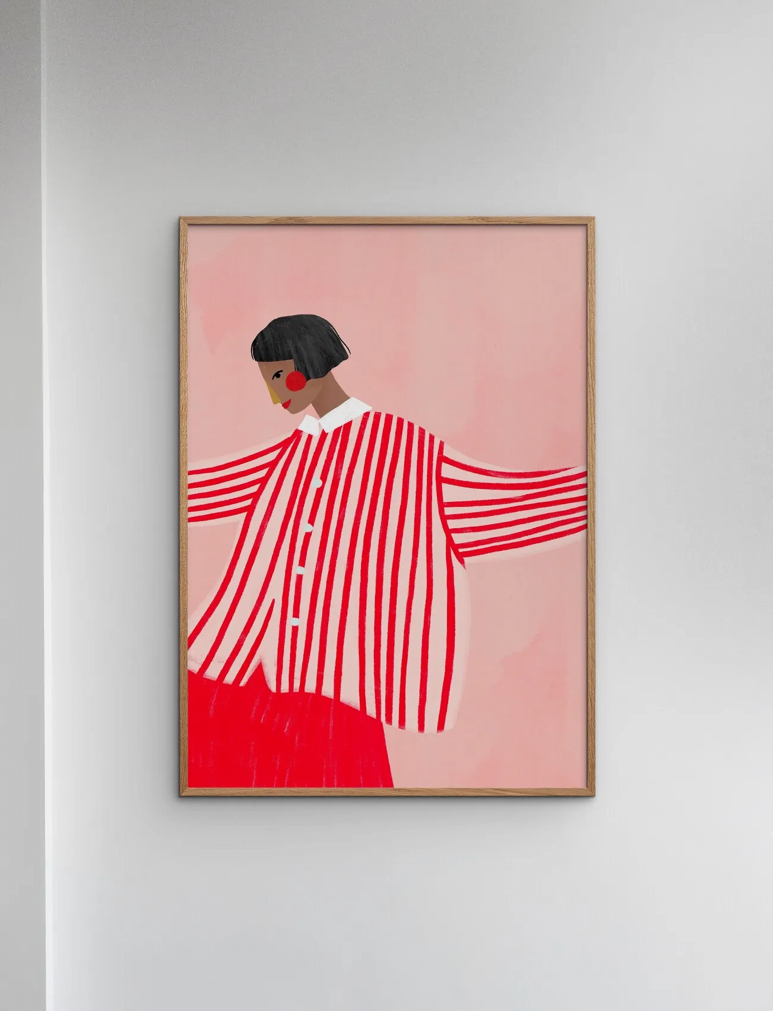 Poster & Frame Bea Muller The Woman With Red Stripes, 30X40 cm, Posters, Rosa - Illustrations, Homeware
