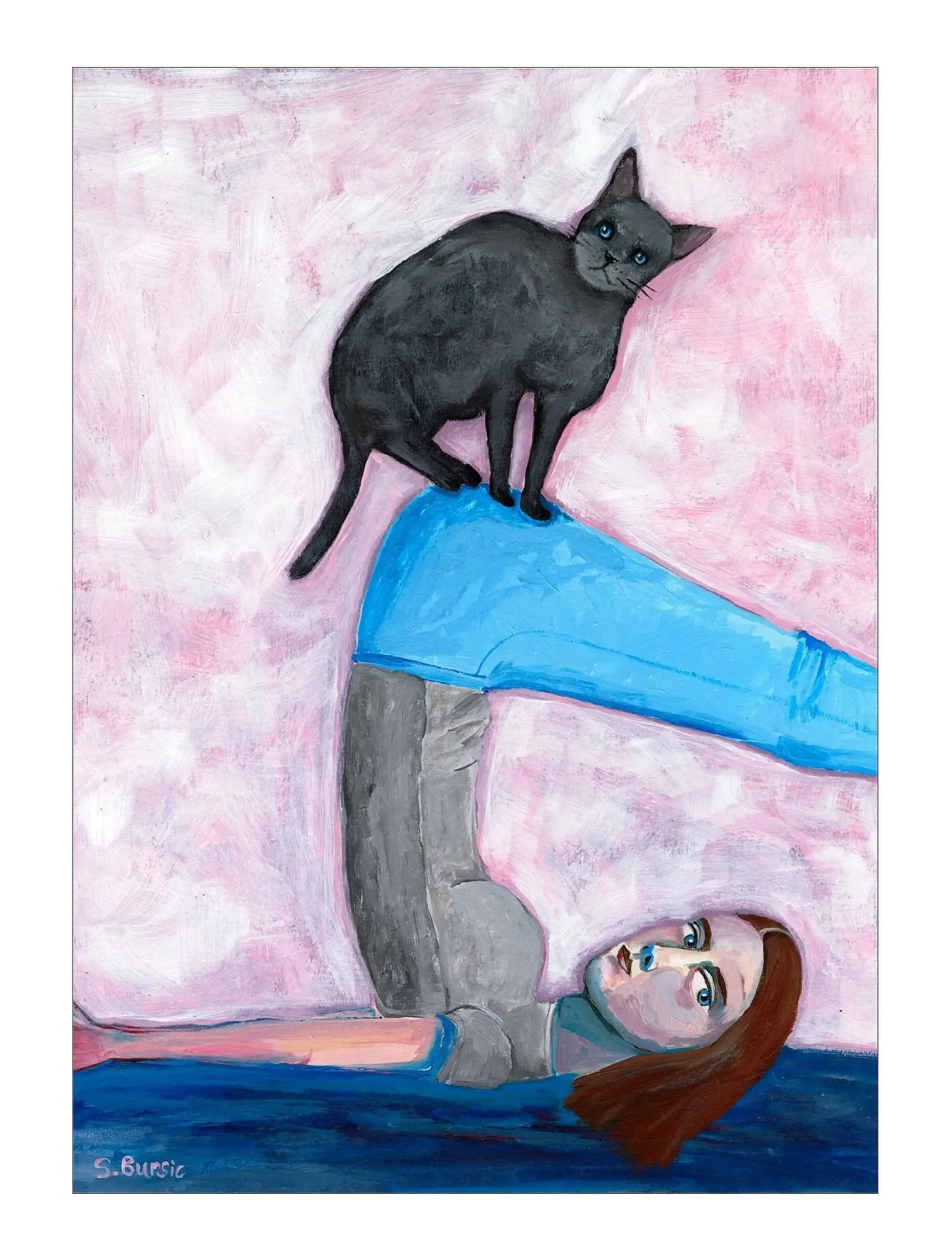 Poster & Frame Sharyn Bursic Yoga With My Cat, Illustrations, Multi/mønstret, Str: 50X70CM