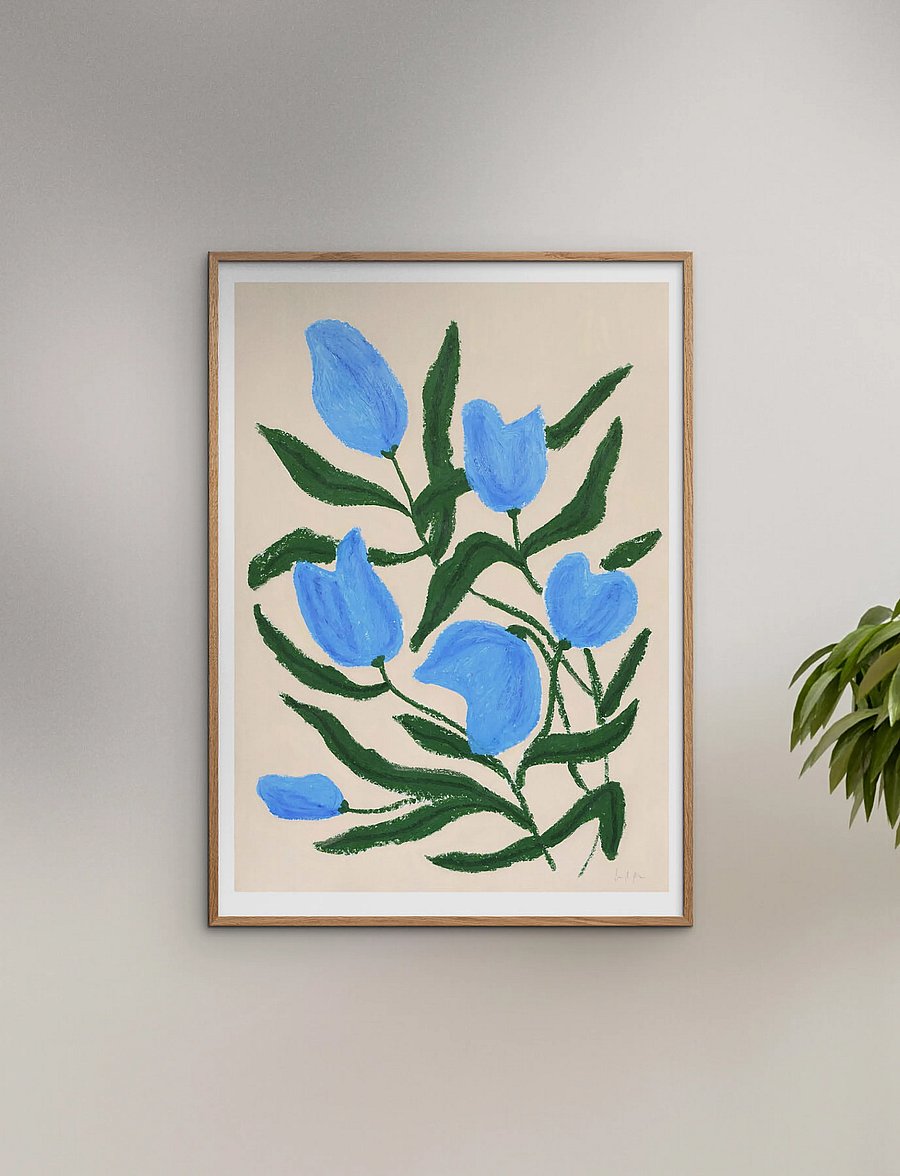 Poster & Frame - Blue Tulips - illustrationen - multi-coloured - 0