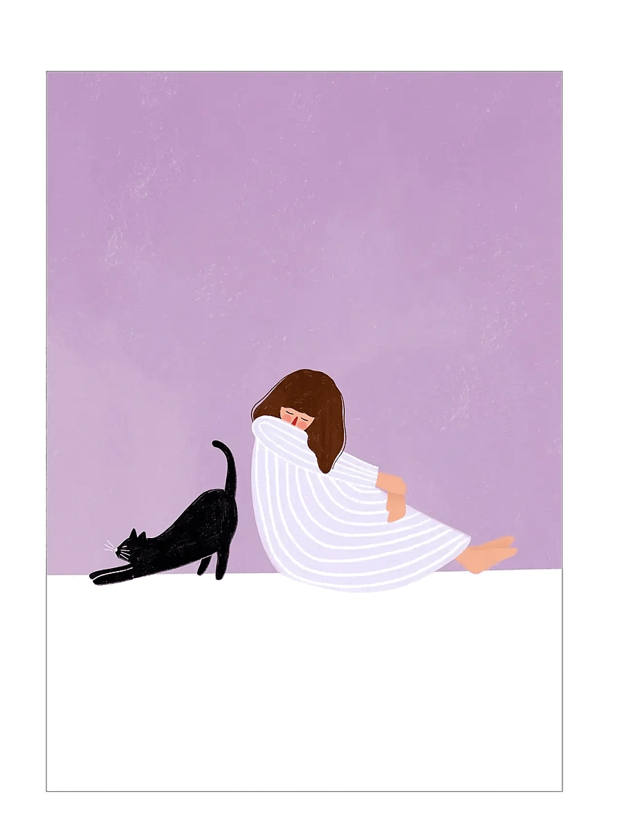 Poster & Frame - Bea Muller - Girl and Cat - illustratsioonid - purple - 1