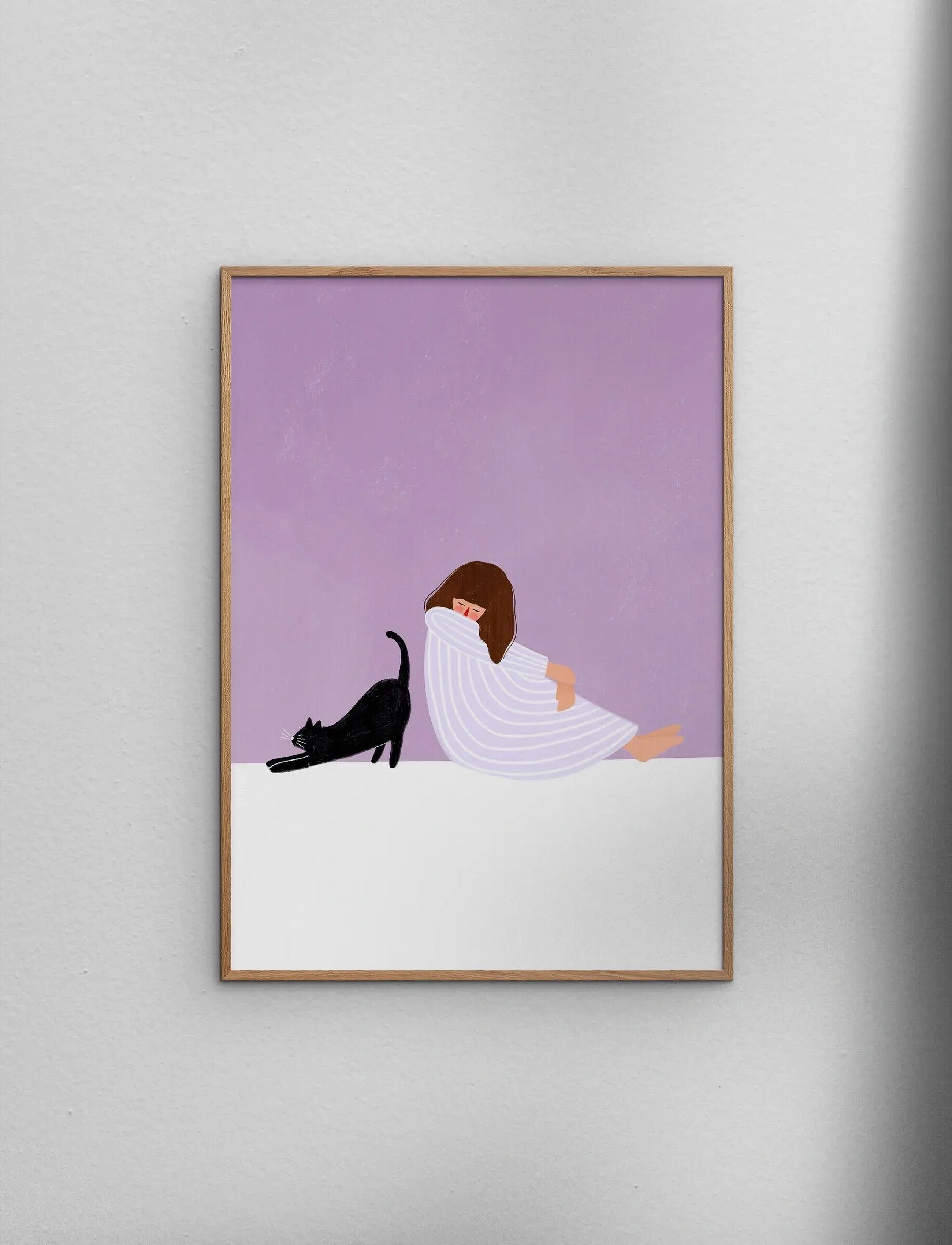 Poster & Frame Bea Muller Girl And Cat, 70X100 cm, Posters, Lila - Illustrations, Homeware