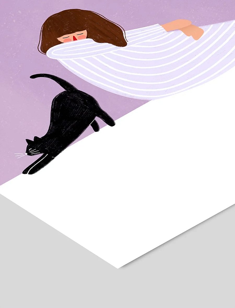 Poster & Frame - Bea Muller - Girl and Cat - illustratsioonid - purple - 2