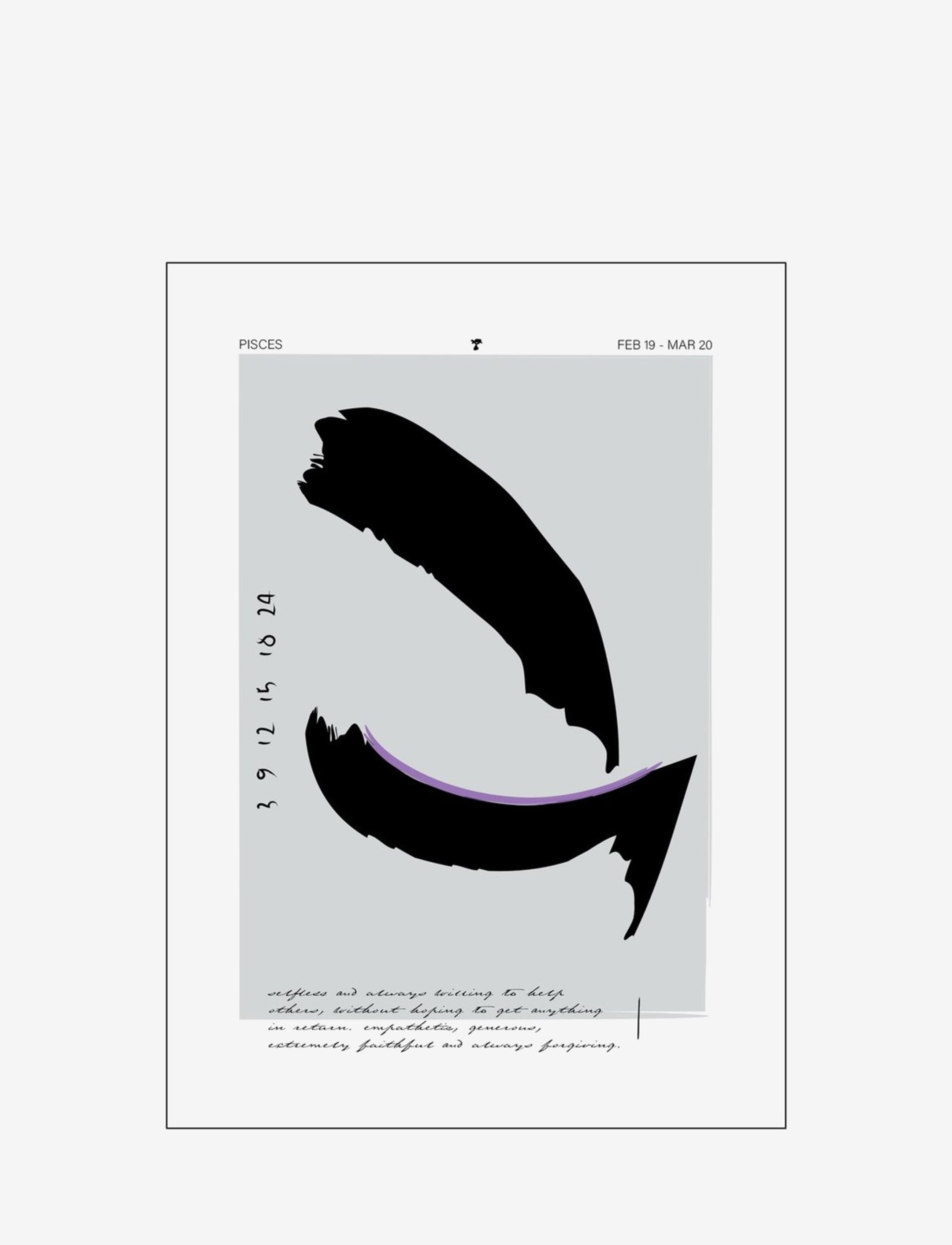 Poster & Frame Pisces, Sort & Hvid, Multi/mønstret, Str: 42X29.7CM