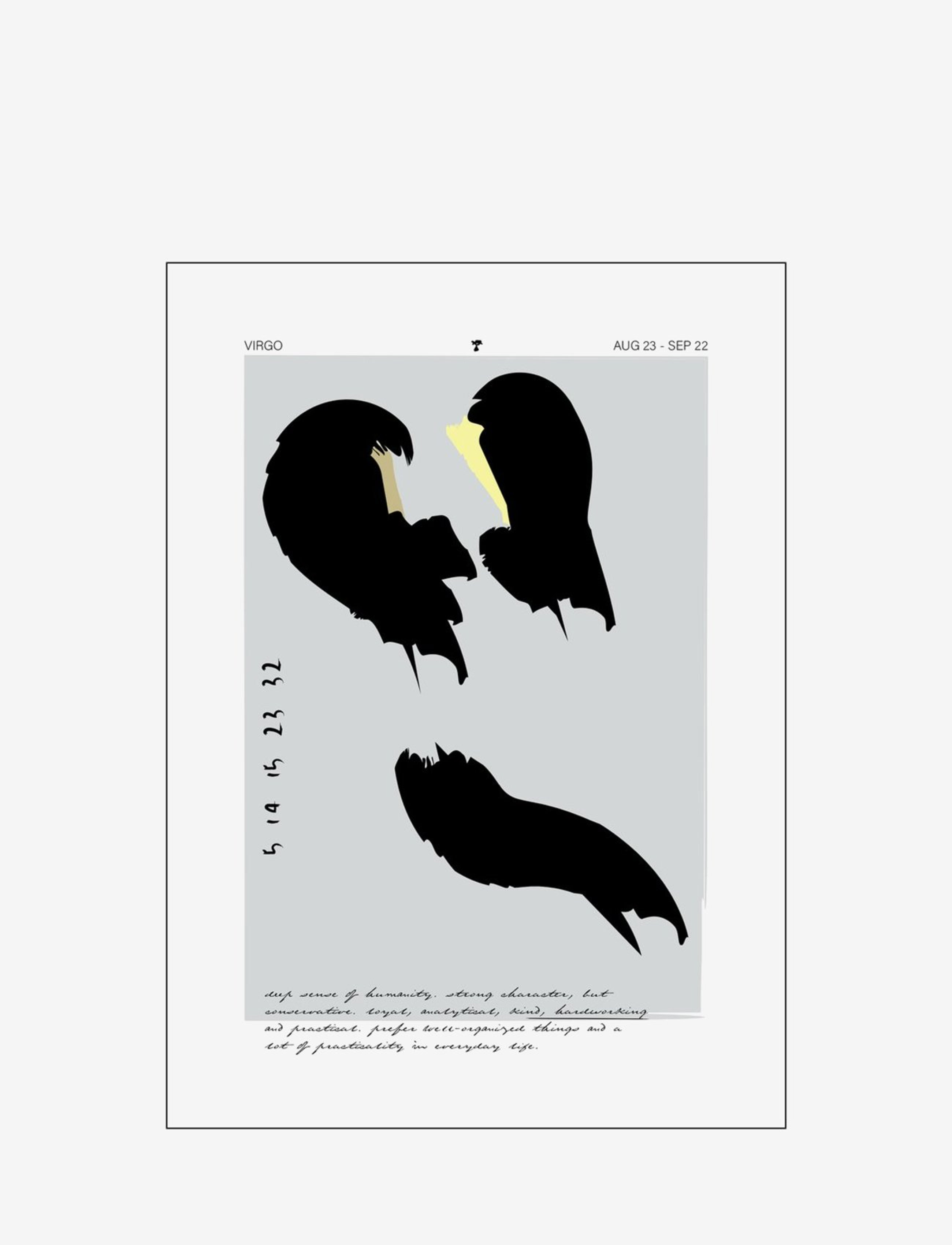 Poster & Frame Virgo, Sort & Hvid, Multi/mønstret, Str: 42X29.7CM