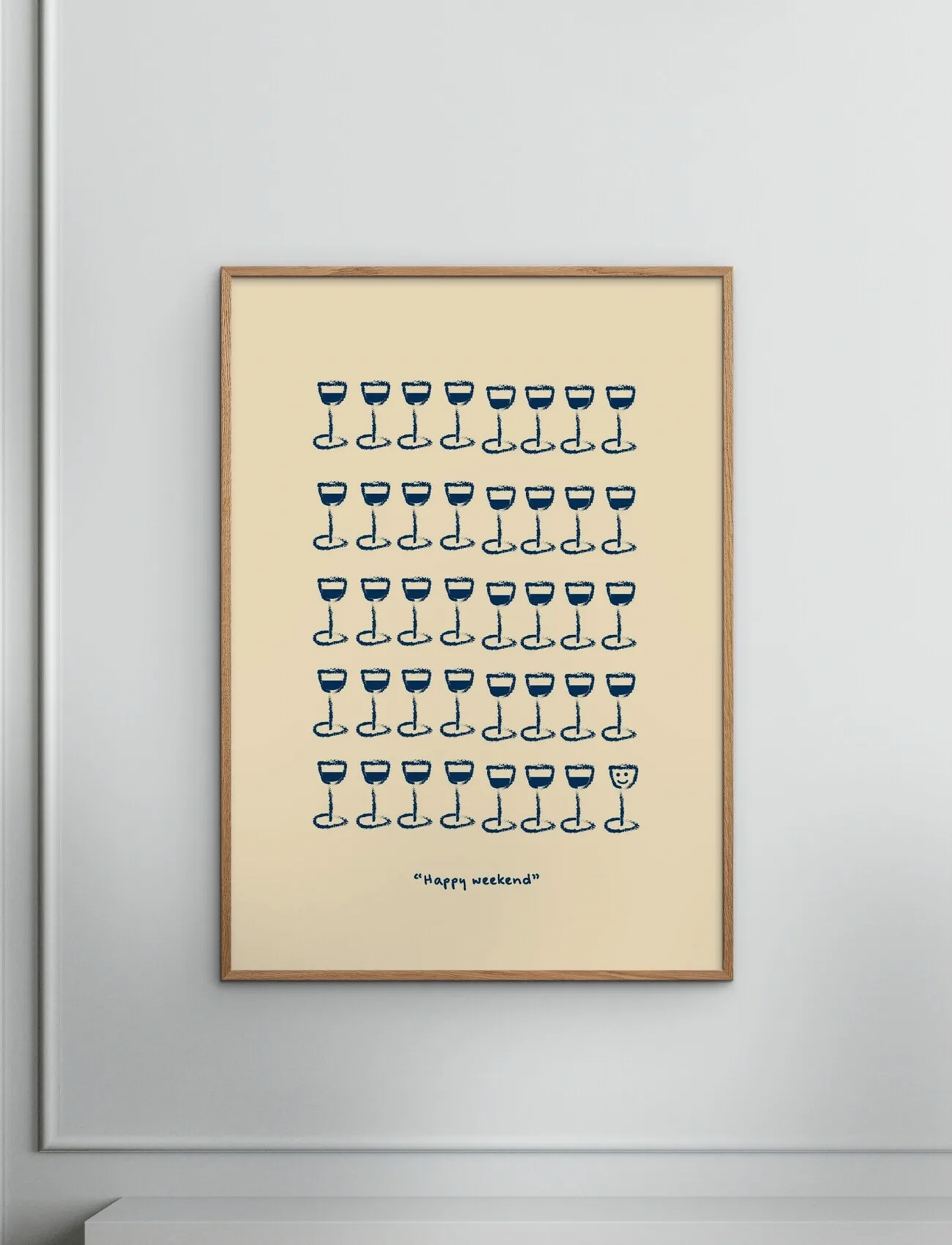 Poster & Frame Life Of Van Dijk Happyweekend Yellow/Navy, 70X100 cm, Posters, Creme - Illustrations, Homeware