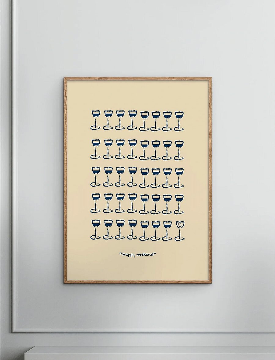 Poster & Frame - Life of van Dijk - Happyweekend Yellow/Navy - illustrationen - beige - 0