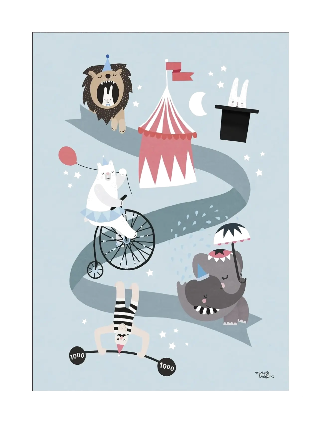 Poster & Frame Michelle Carlslund Kids Circus Friends, 30X40 cm, Posters Frames, Blau - Posters, Kinder