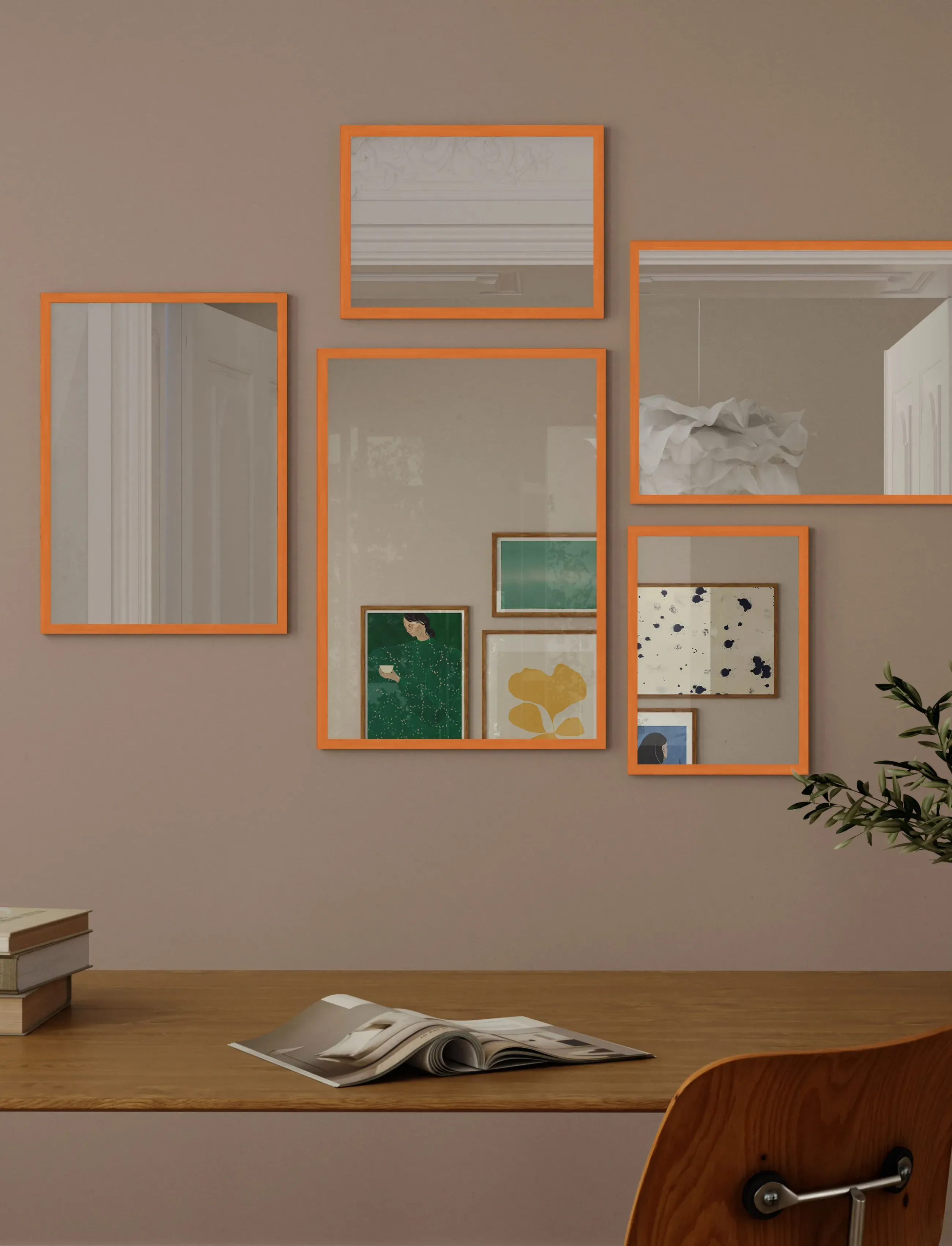 Poster & Frame - Orange Wood Mirror - seinapeeglid - orange - 2