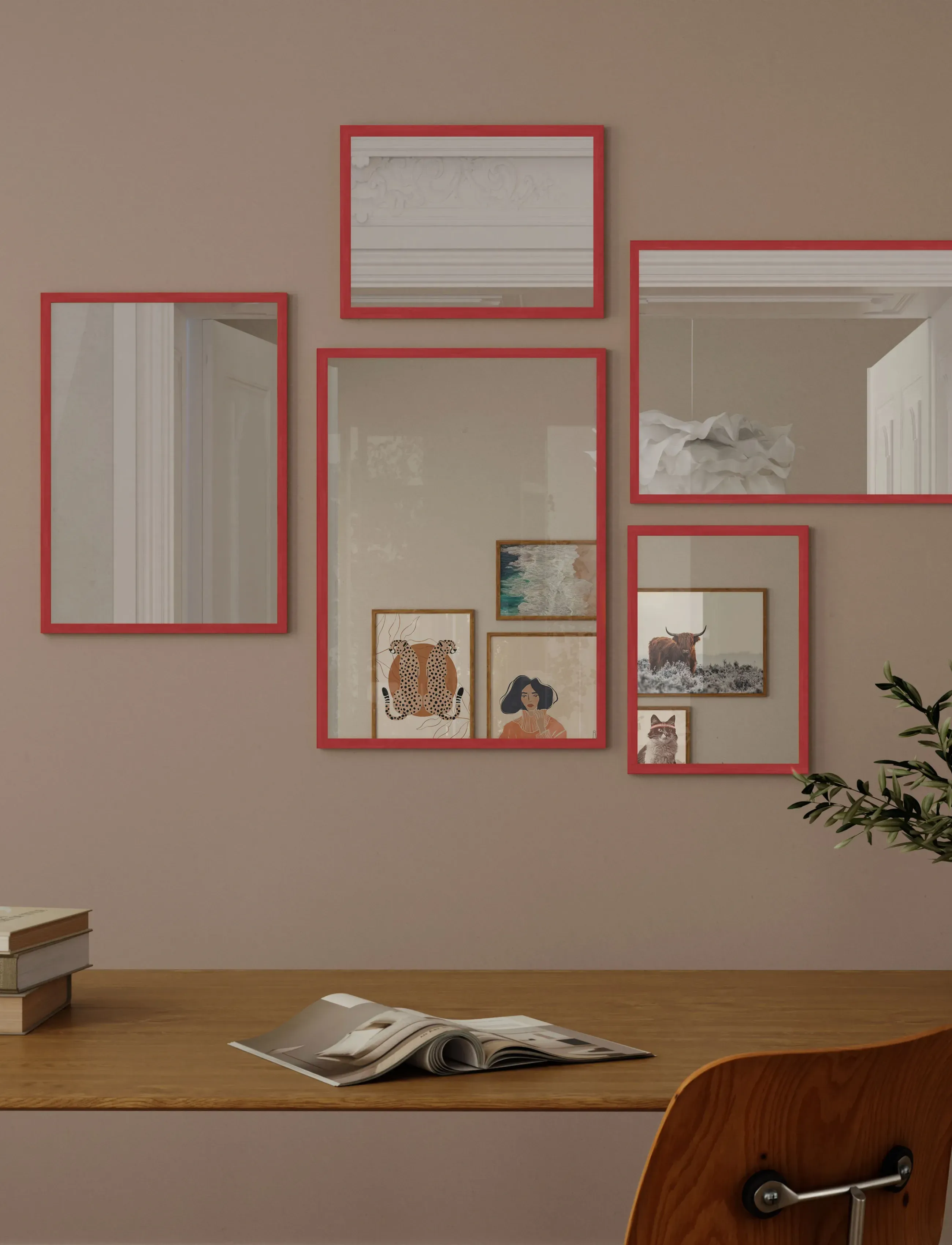 Poster & Frame - Red Wood Mirror - wandspiegel - red - 2