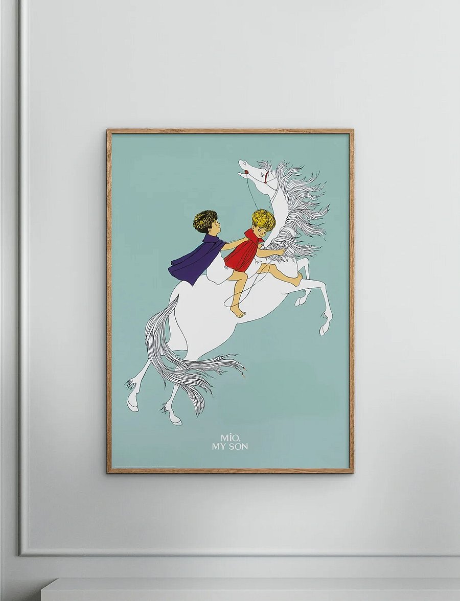 Poster & Frame - Astrid Lindgren - On Horse Back - Mio my Son - animaux - blue - 0