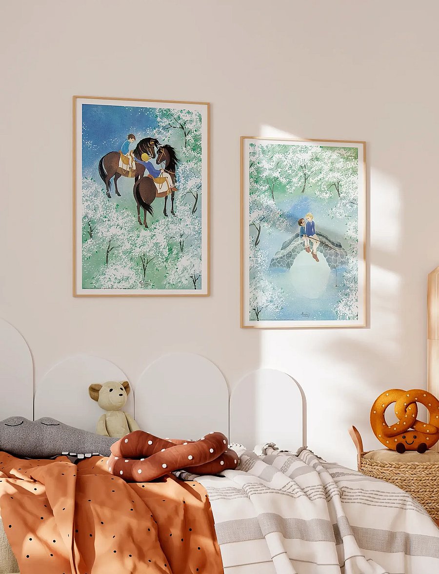 Poster & Frame - Astrid Lindgren - Riding - The Brothers Lionheart - tiere - blue - 2