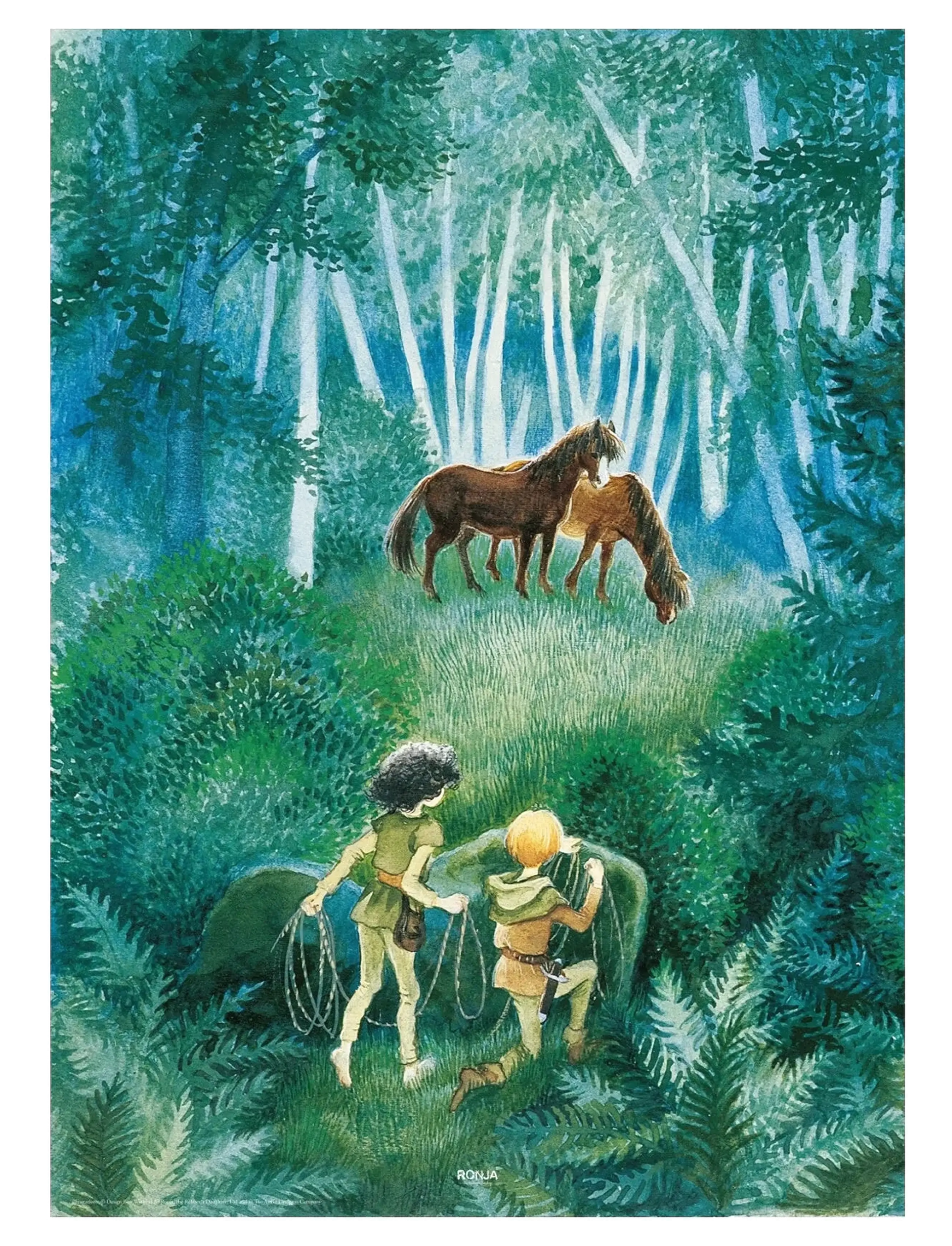 Poster & Frame - Astrid Lindgren - Horses In The Woods - eventyr - blue - 1