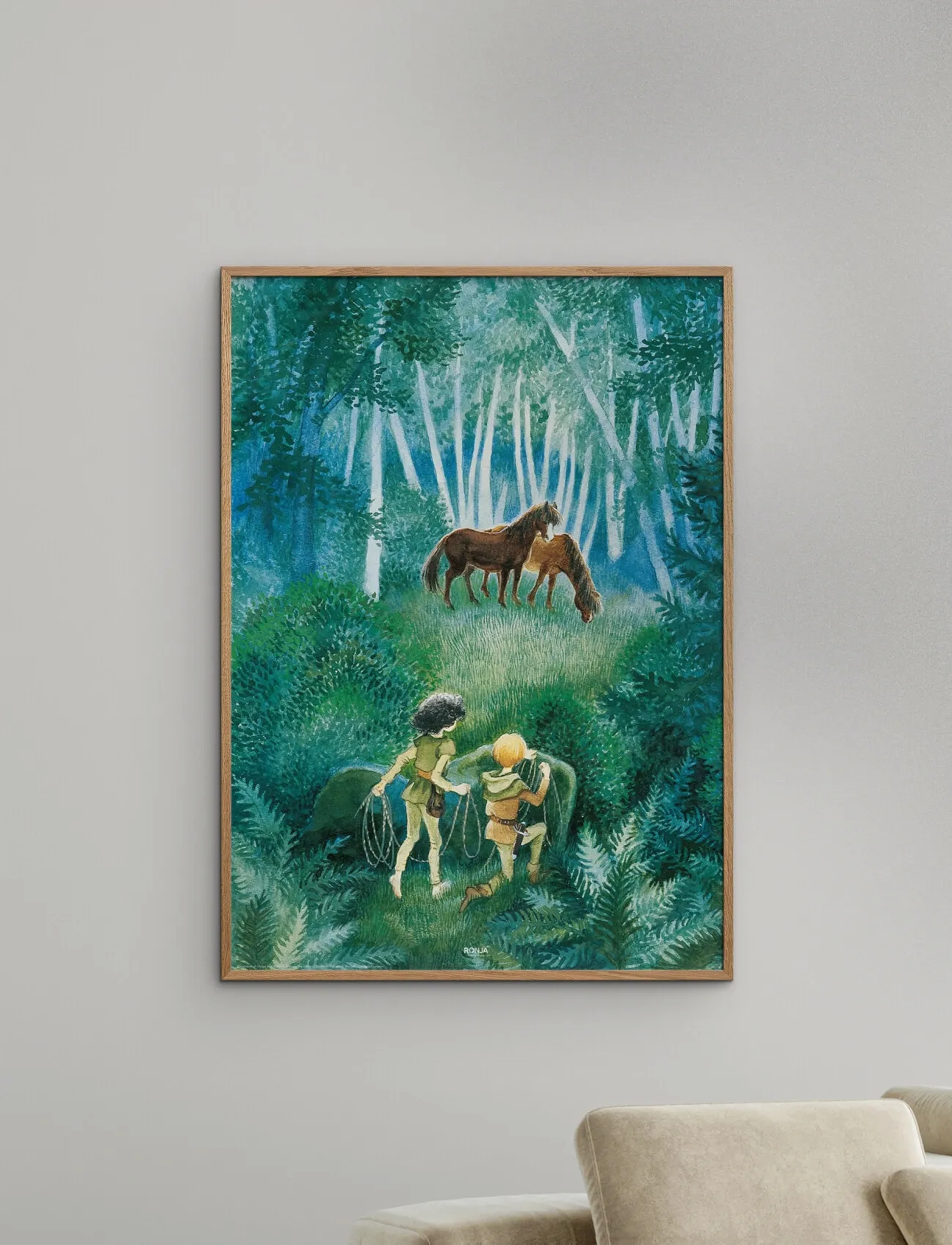 Poster & Frame Astrid Lindgren Horses In The Woods, 50X70 cm, Posters Frames, Grün - Posters, Kinder