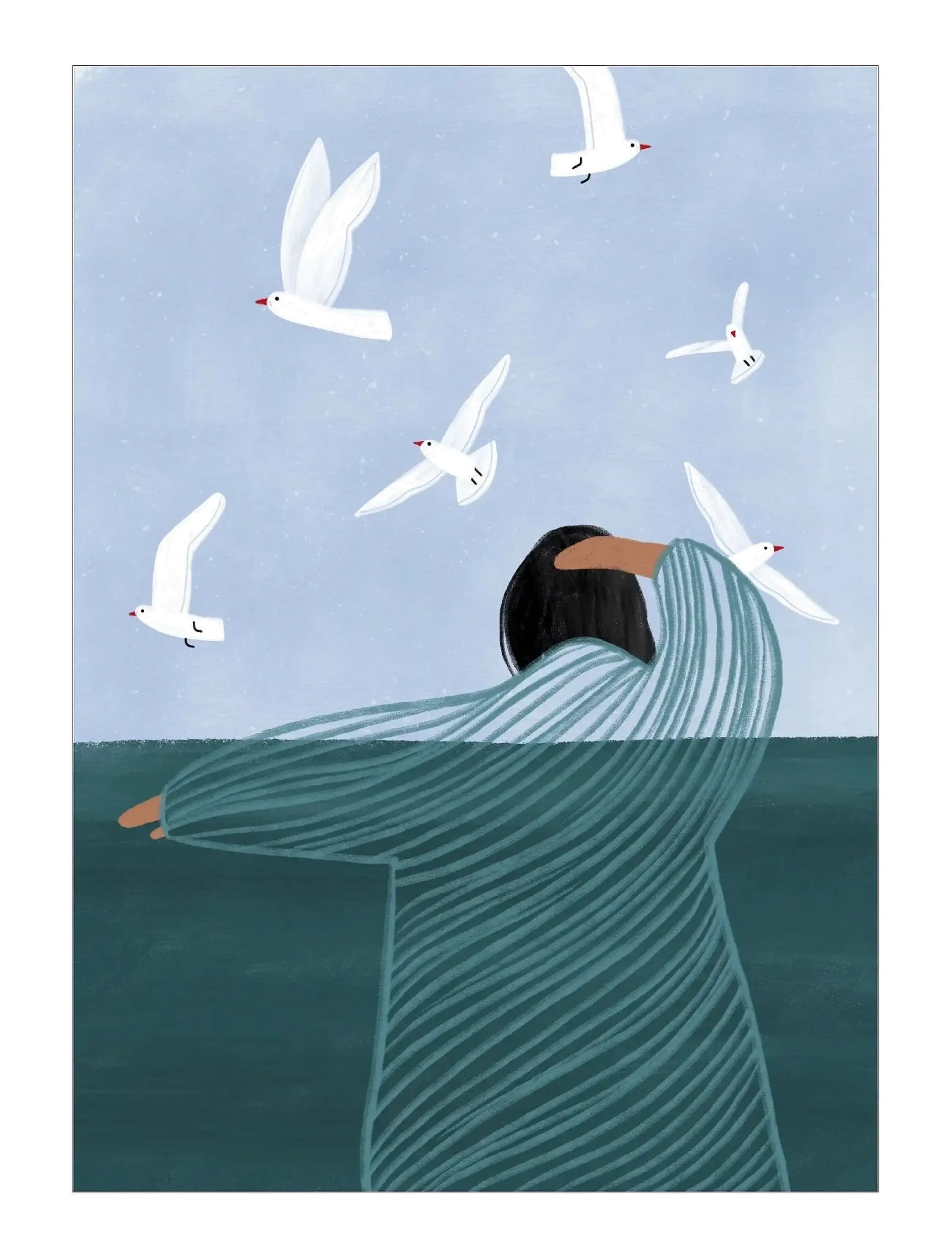 Poster & Frame Bea Muller Seaside, Illustrations, Blå, Str: 70X100CM