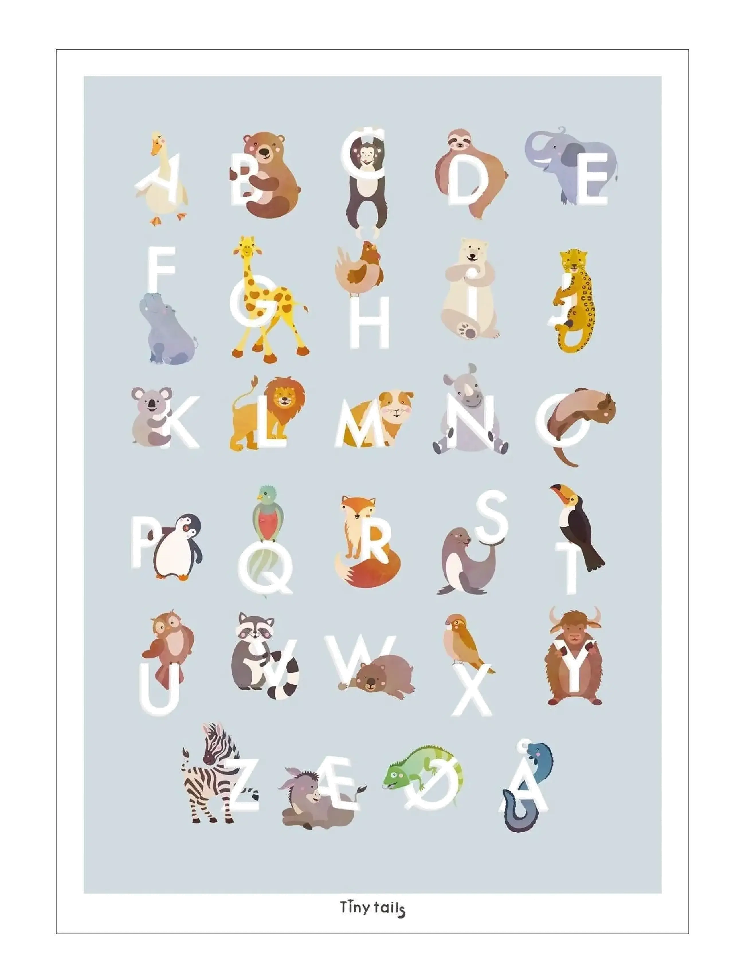 Poster & Frame Tiny Tails Abc Lyseblå, 50X70 cm, Posters Frames, Blau - Posters, Kinder