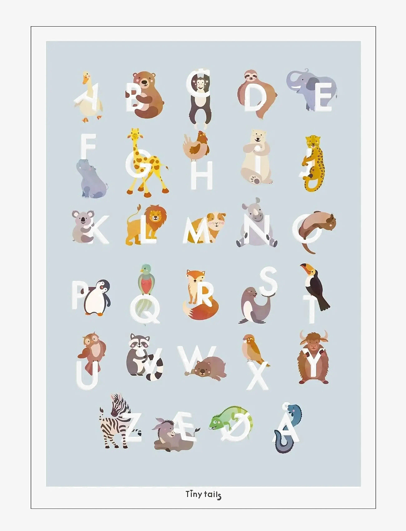 Poster & Frame - Tiny Tails - ABC lyseblå - alfabet - blue - 1
