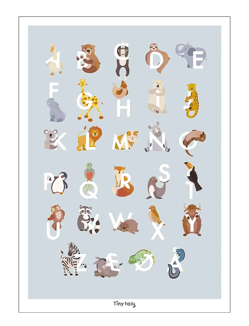 Poster & Frame - Tiny Tails - ABC lyseblå - alphabet - blue - 1