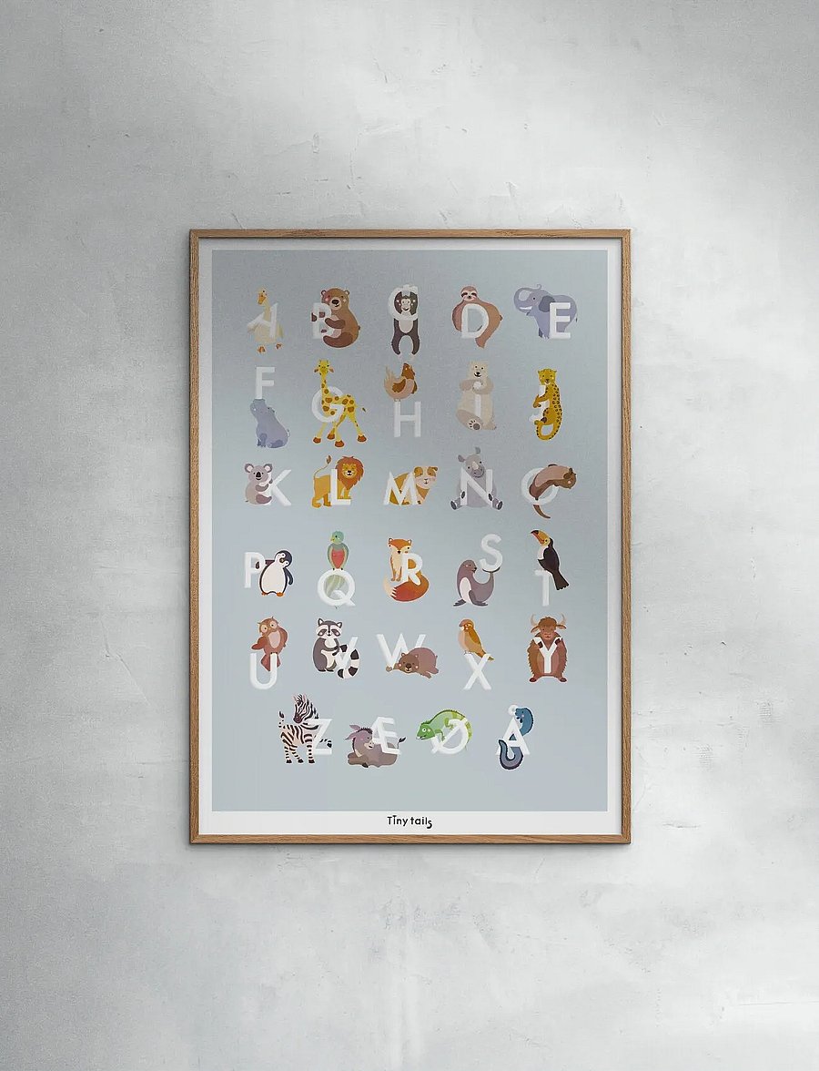 Poster & Frame - Tiny Tails - ABC lyseblå - alphabet - blue - 0