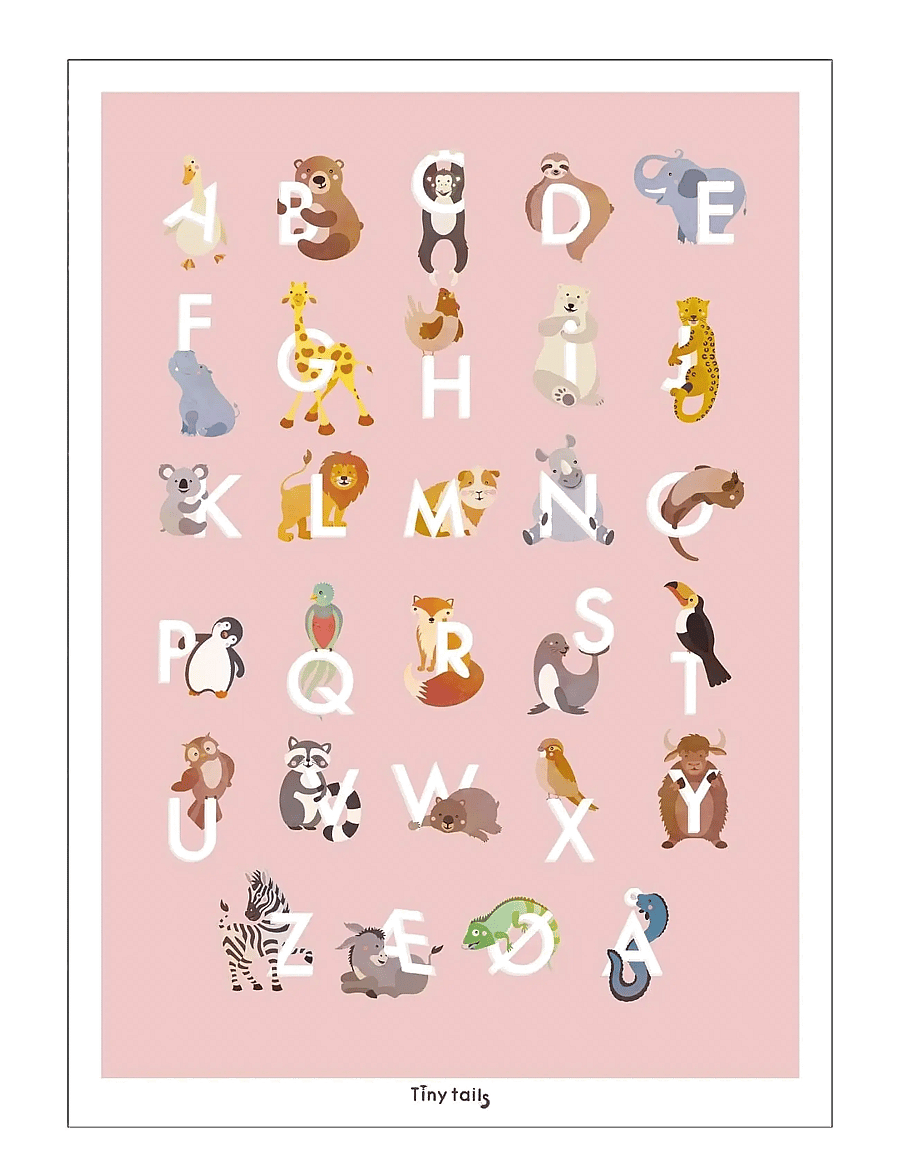 Poster & Frame - Tiny Tails - ABC lyserød - zahlen - pink - 1