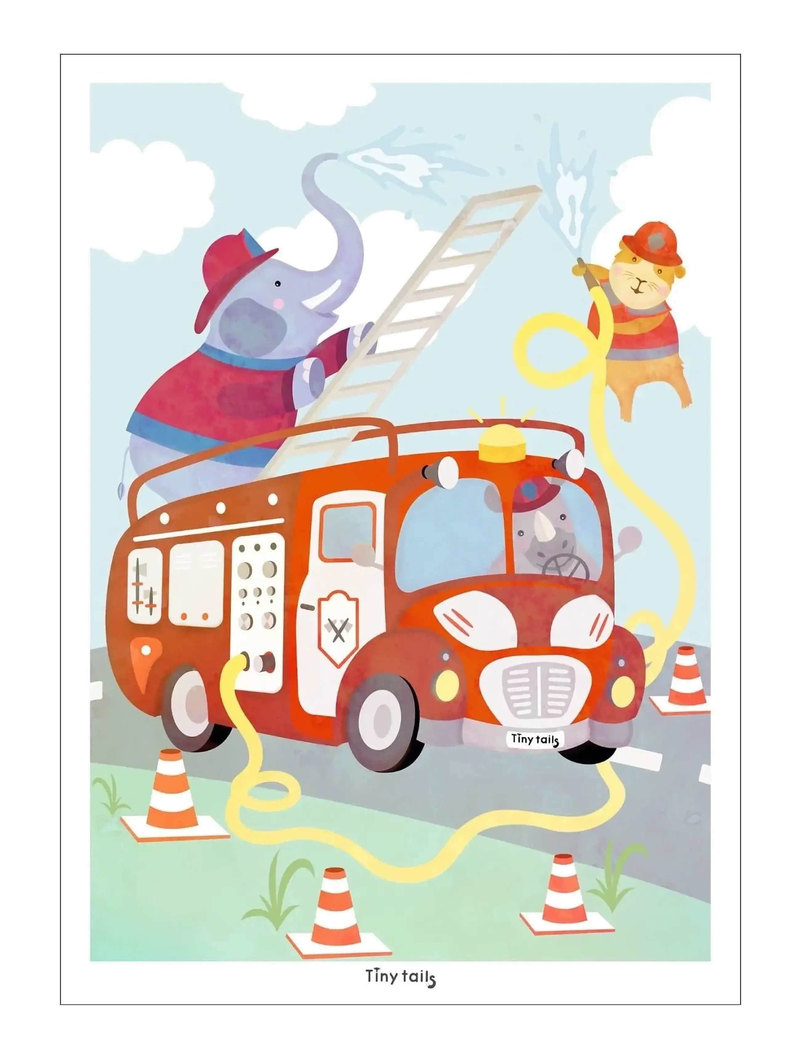 Poster & Frame Tiny Tails Brandbilplakat, 50X70 cm, Posters Frames, Rot - Posters, Kinder