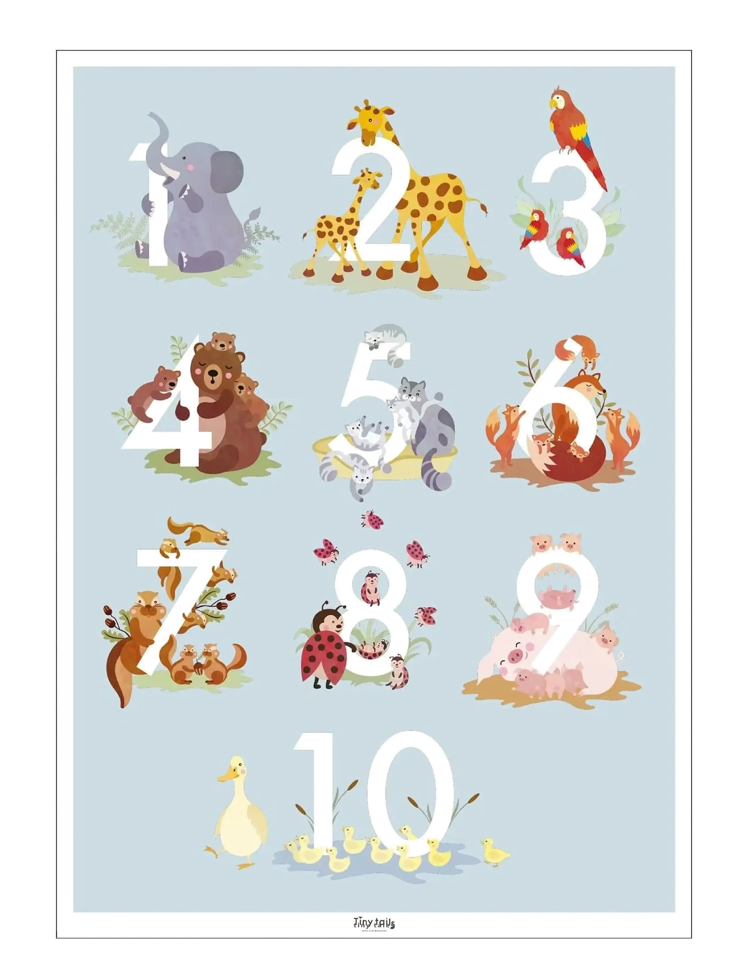 Poster & Frame Tiny Tails Talplakat Blå, 50X70 cm, Posters Frames, Mehrfarbig/gemustert - Posters, Kinder