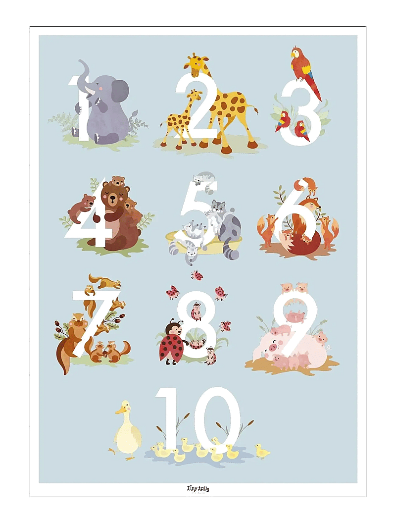 Poster & Frame - Tiny Tails - Talplakat - blå - alphabet - multicolor - 1