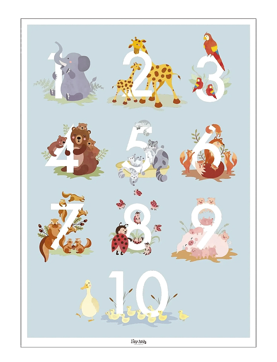 Poster & Frame - Tiny Tails - Talplakat - blå - multicolor - 1