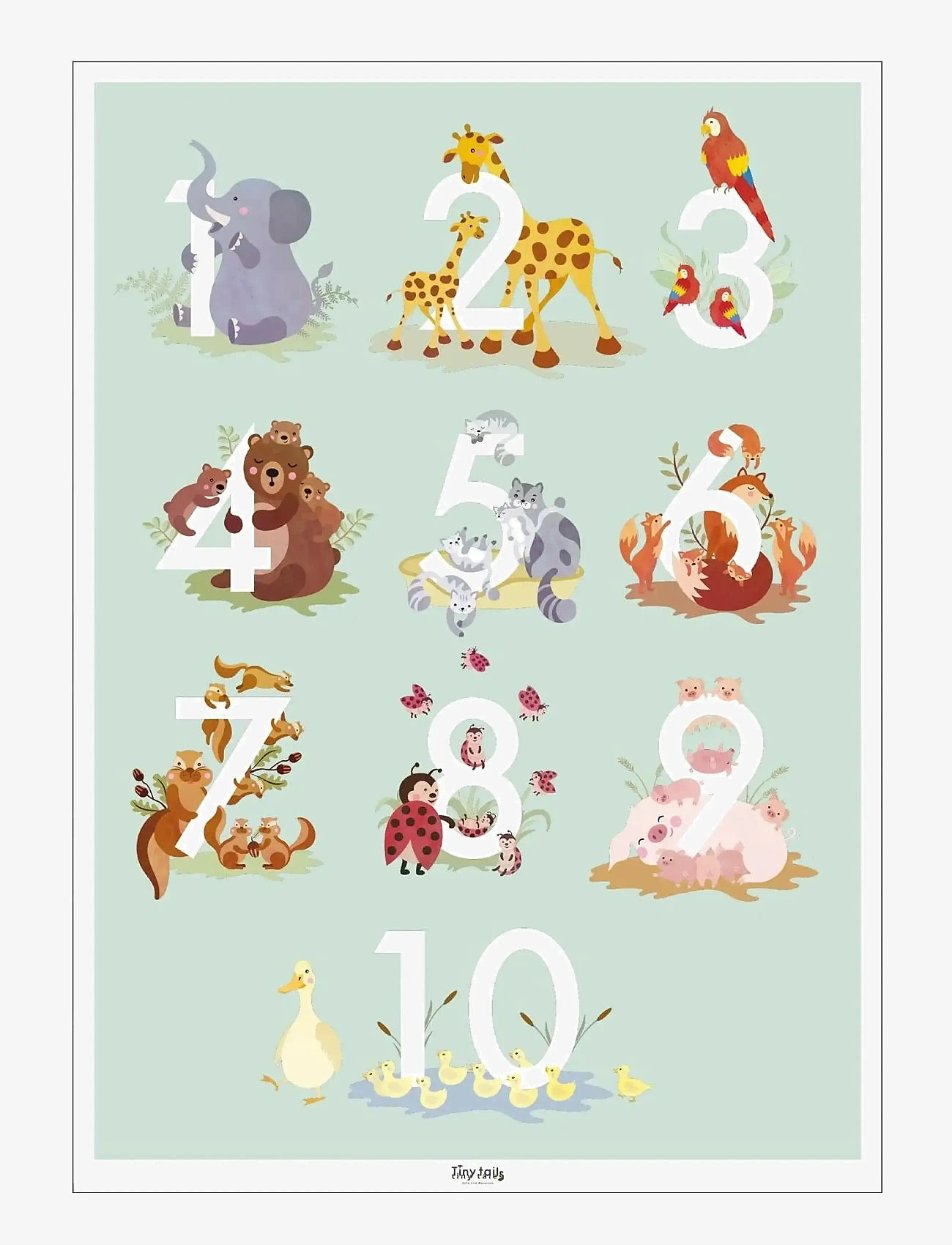 Poster & Frame - Tiny Tails - Talplakat - lysegrøn - numbers - multicolor - 1