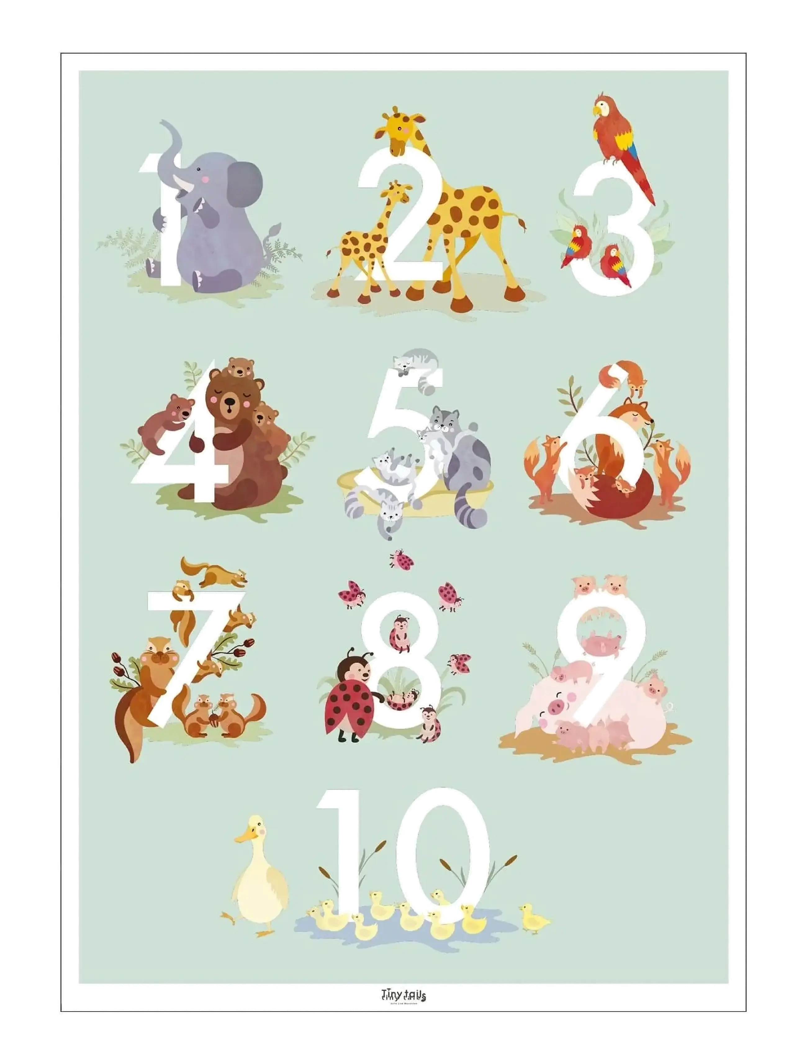 Poster & Frame Tiny Tails - Talplakat - lysegrøn - Kids home - MULTICOLOR / green