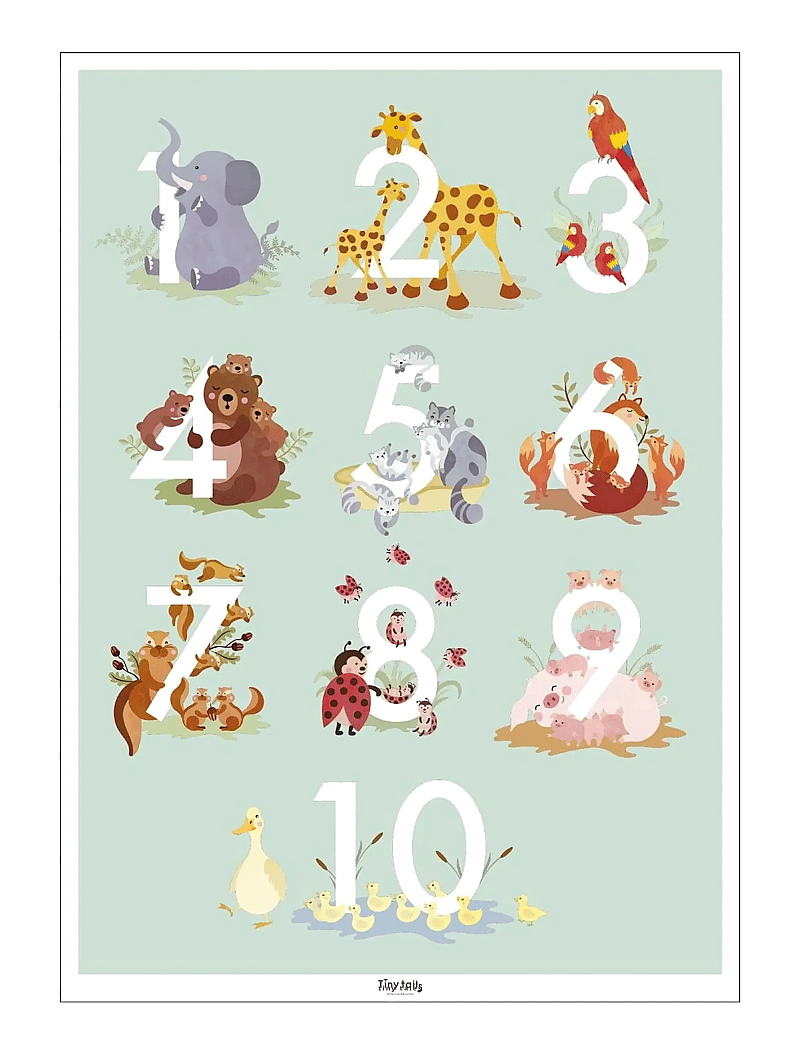 Poster & Frame - Tiny Tails - Talplakat - lysegrøn - numbers - multicolor - 1