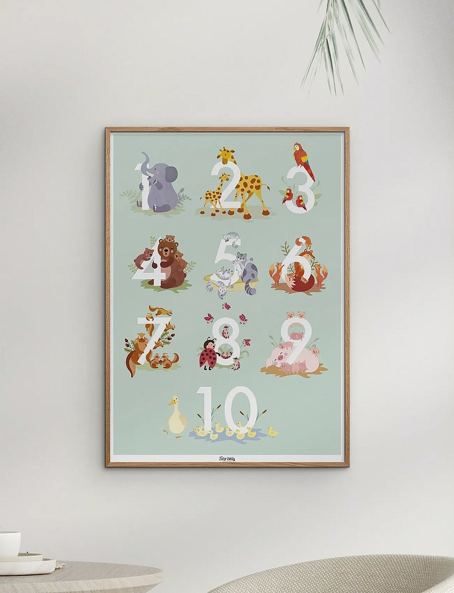 Poster & Frame - Tiny Tails - Talplakat - lysegrøn - numbrid - multicolor - 0